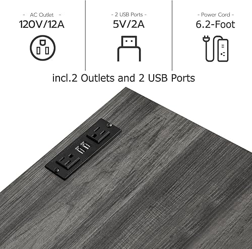 Miniatura 5 de GAZHOME Juego de mesa industrial de 2 piezas, incluye soporte de TV con estación de carga y puertos USB para TV de 65 pulgadas y mesa auxiliar de 43
