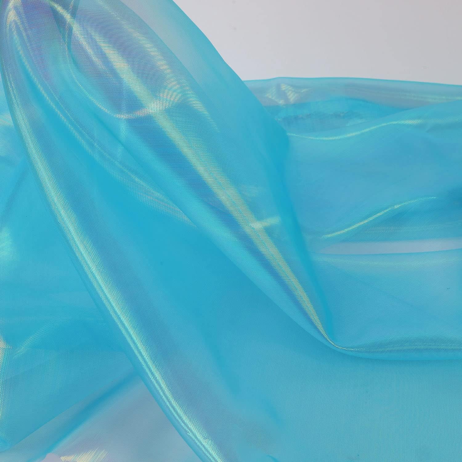 Sheer Iridescent Organza Fabric 58 Inches Wide - 10 Yards Precut - Shinny Wedding Party Decor Fairy Costume Voile Doll Clothes Sewing - Cyan Blue