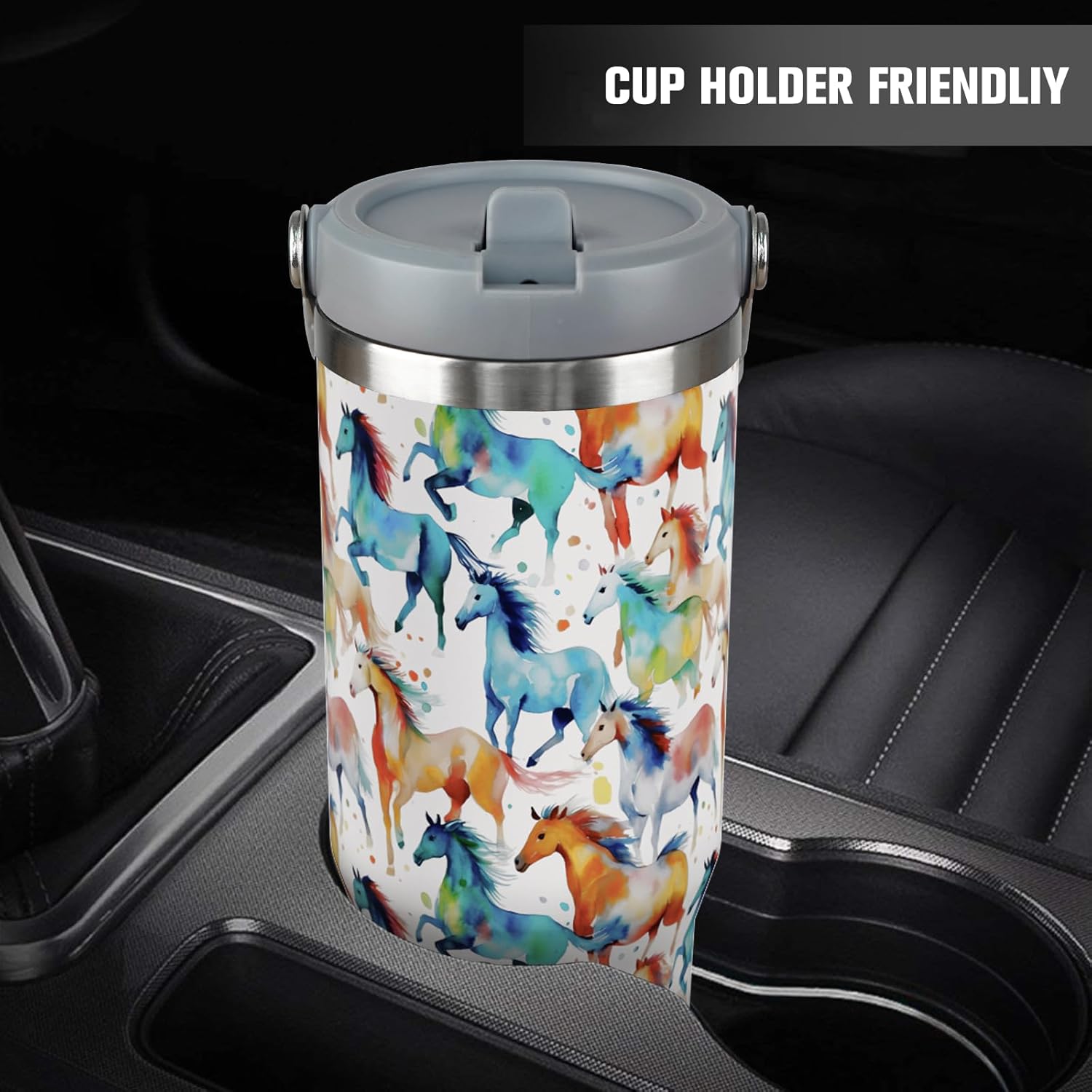30 oz Horse Tumbler With Handle and Straw, 30oz Flip Straw Tumbler Insulated Coffee Travel Mugs Cup Water Bottle Gifts for Horse Lovers Women Girls - Image 6