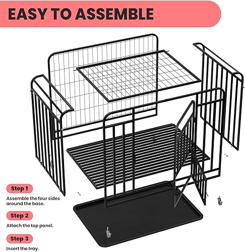 Miniatura 6 de Jaula resistente de 4337 pulgadas para perros grandes, triple puerta, de acero indestructible, para interiores y exteriores, jaula para perros con