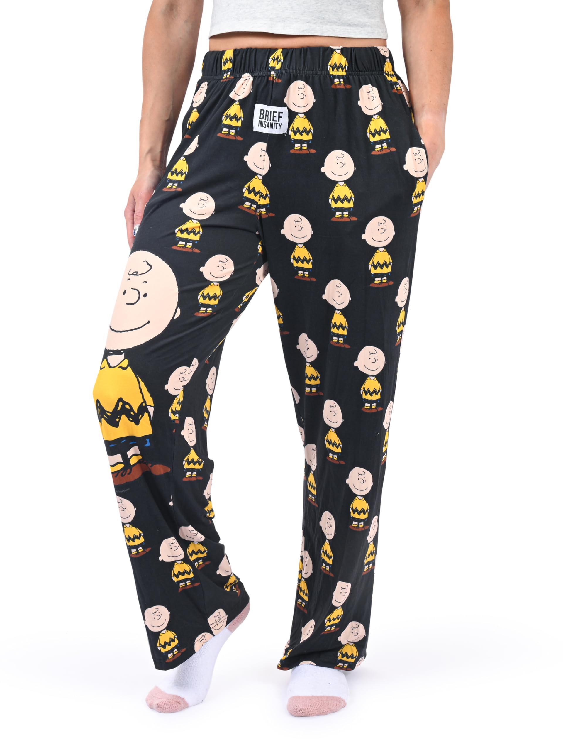BRIEF INSANITY Charlie Brown Pajama Pants - Women's and Men's Peanuts Character Print Comfy Ultra-Soft Cartoon Pj Pants