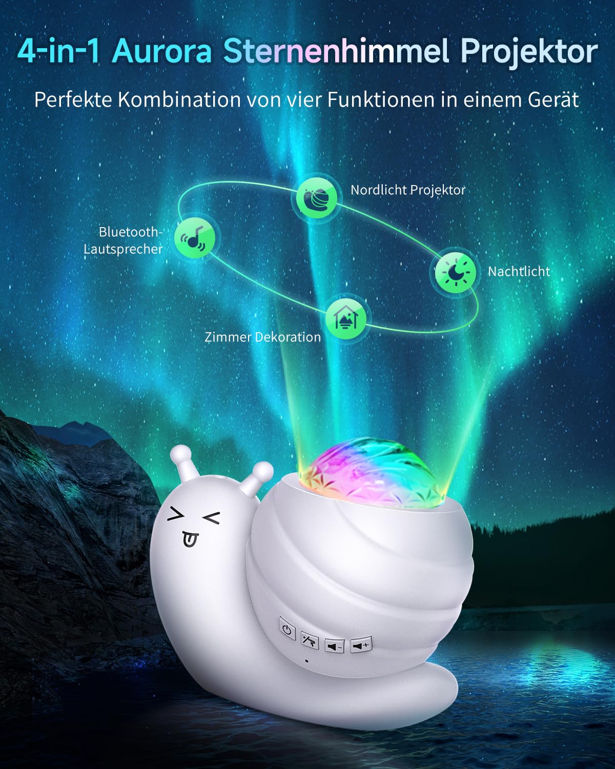 Proiettore Aurora Boreale Per Soffitto - Bluetooth, Musica, 15 Colori, Timer, Telecomando - Foto 4