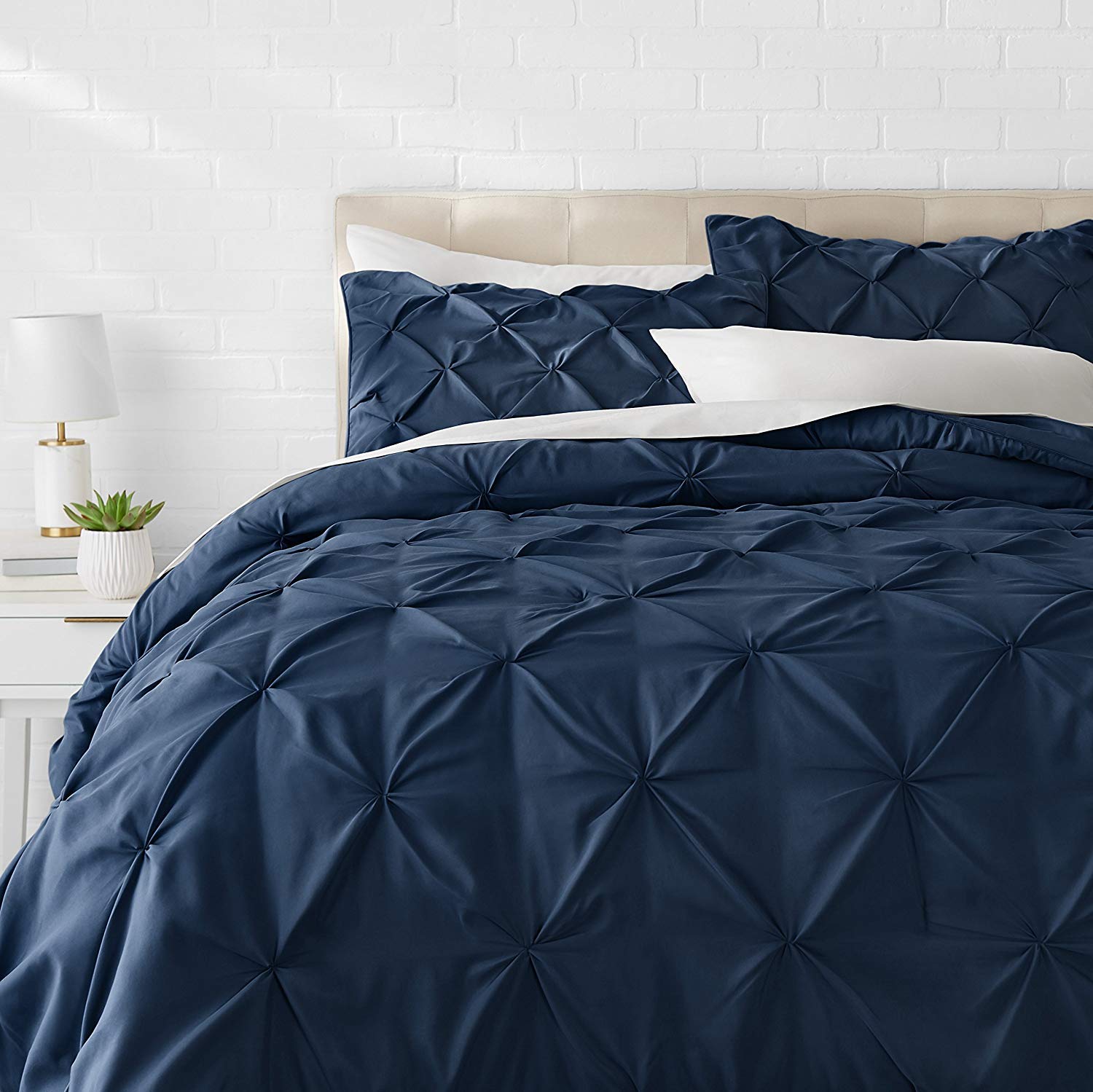Hotel Luxurious 3 Piece Pinch Pleated Comforter Bedding Set 100% Egyptian Cotton 1200 Thread Count (California King Color, Navy Bule)-image-32