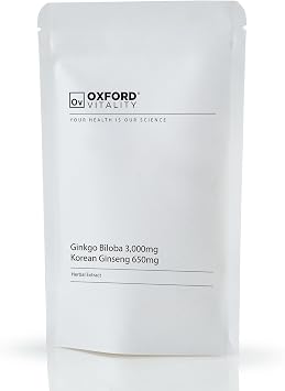 Ginkgo Biloba 3000mg & Ginseng 650mg Tablets | Botanical Food Supplement | Oxford Vitality | 120 Tablets