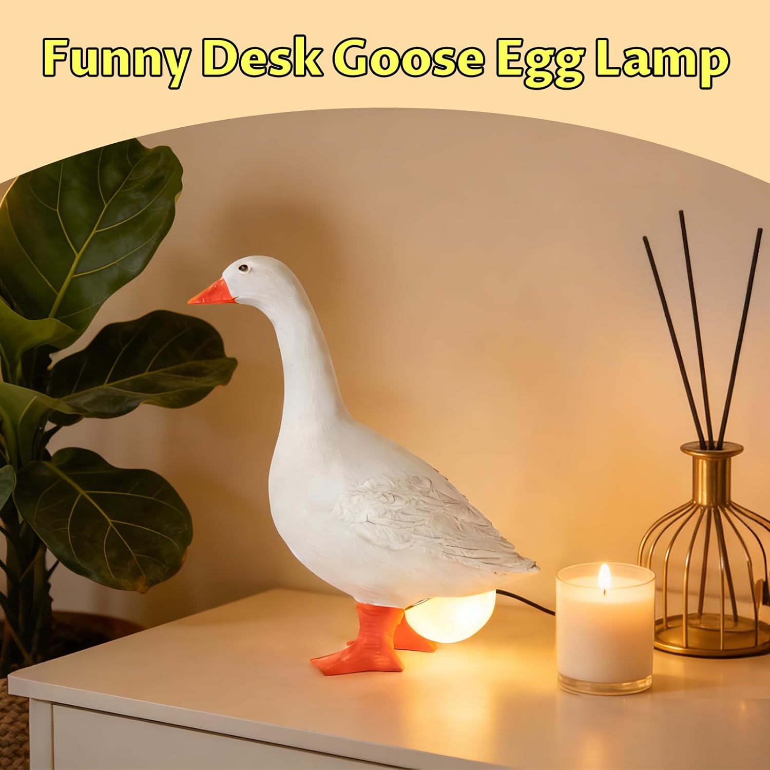 7 inches Desk Goose Egg Lamp Funny Goose Egg Resin Night Light Lifelike Table Lamp with USB Christmas Birthday Gifts (Desk Goose)