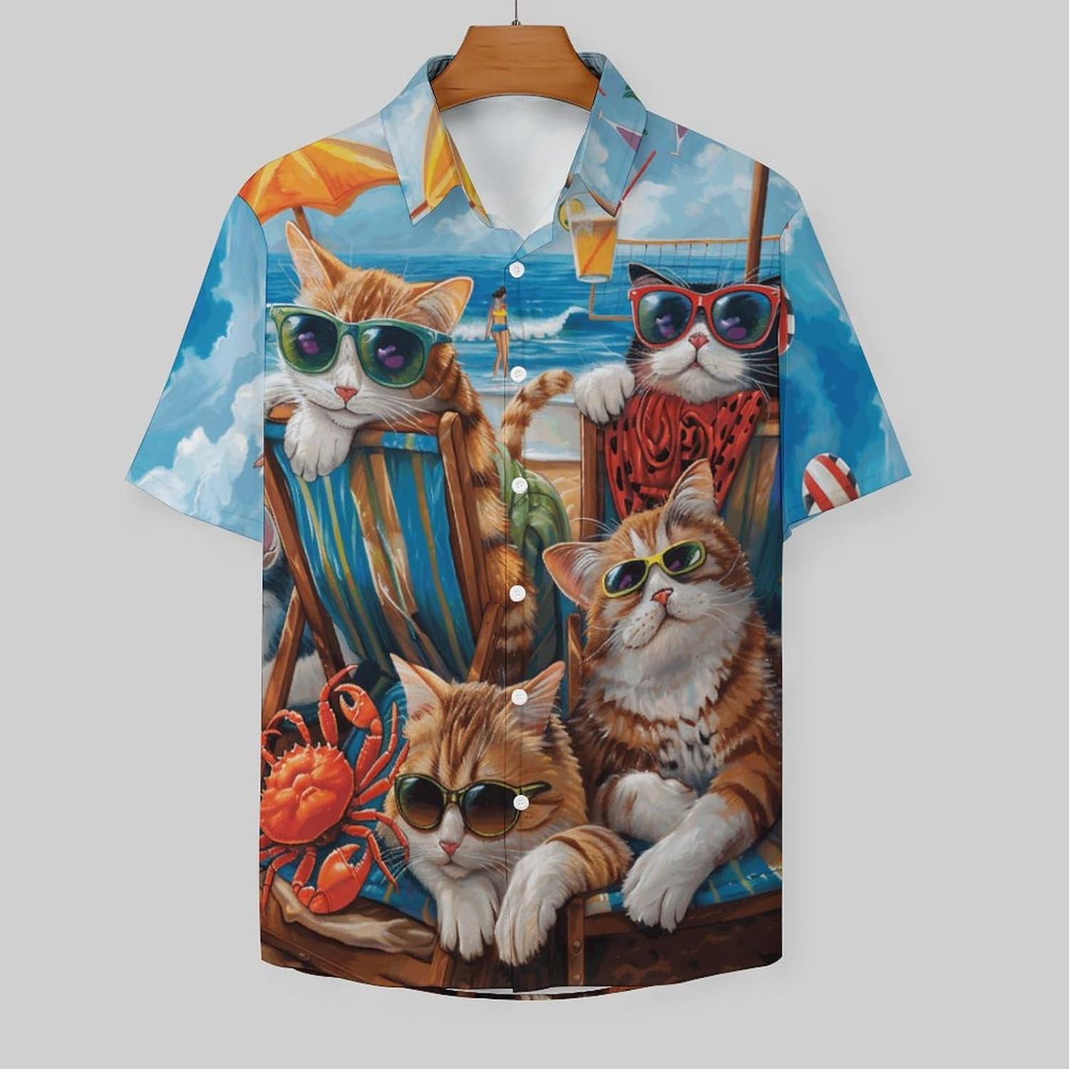 Men's Hawaiian Beach Dog Cat Shirt Short Sleeve Aloha Shirt Floral Button Down Tropical Hawaii Shirts - Image 3