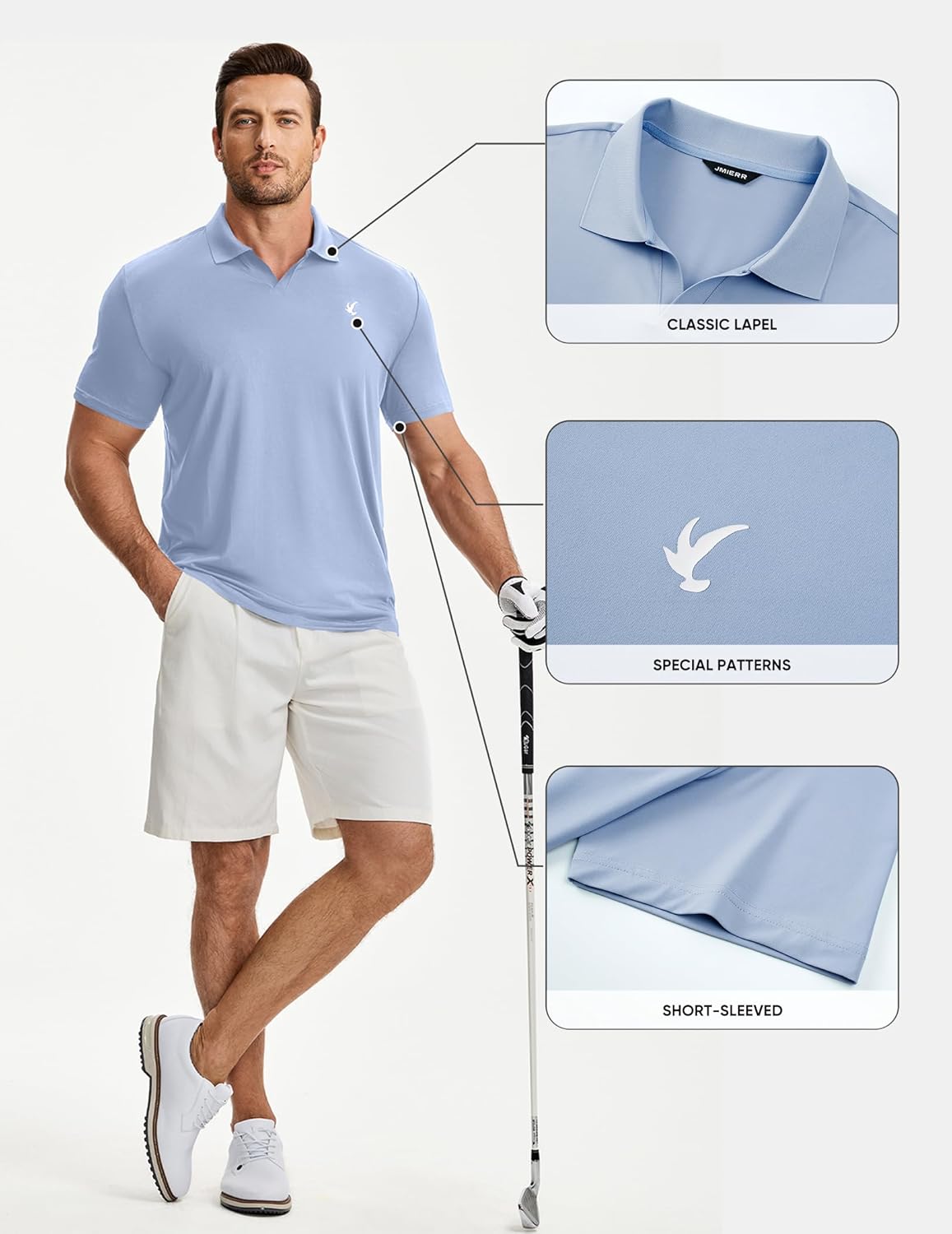 JMIERR Mens Casual Polo Shirt Summer Buttonless Short Sleeve Moisture Wicking Quick Dry Henley Golf Shirts - Image 6