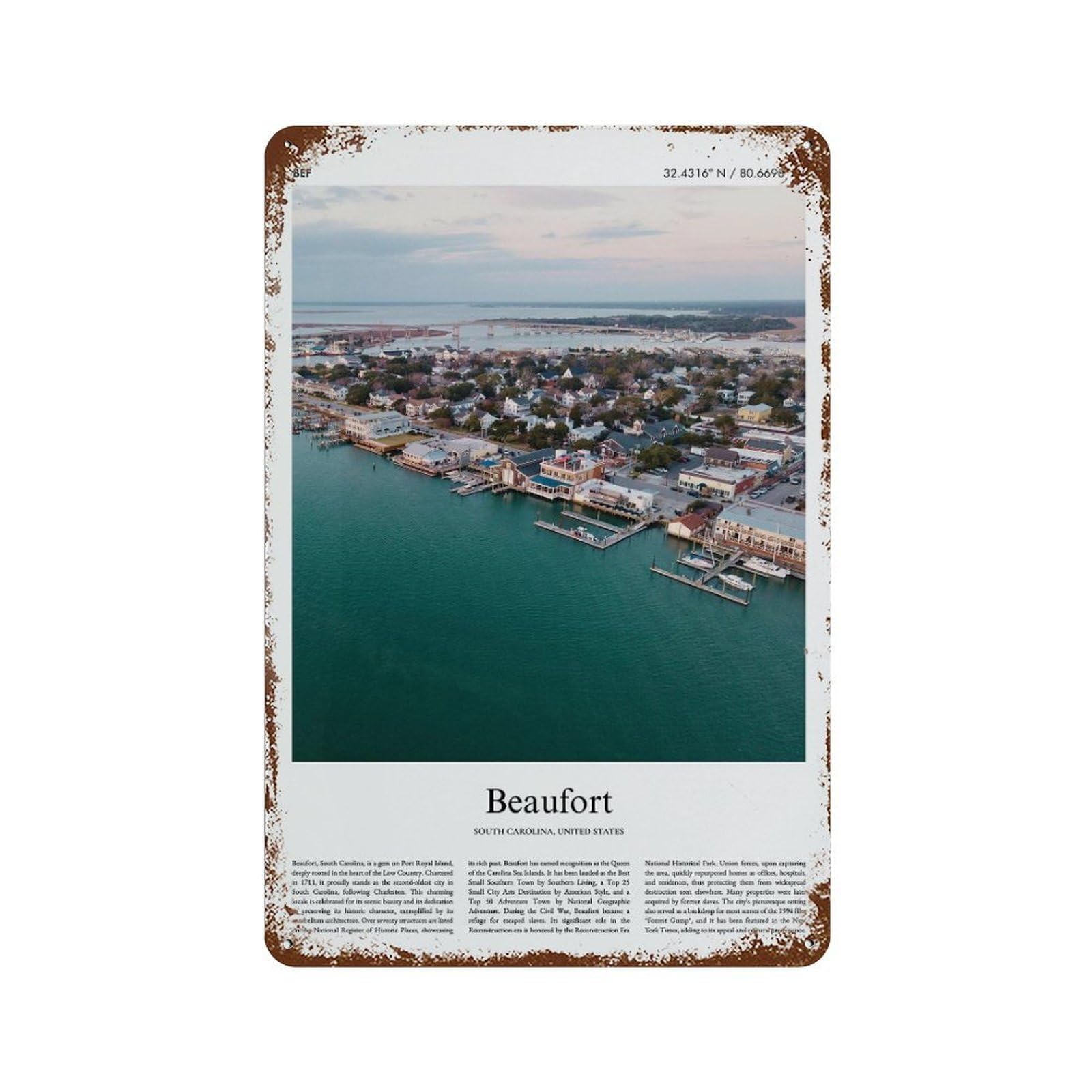 xiaoxiaoshen Beaufort South Carolina, United States, USA City Scenery Wall Decor Art Metal Tin Poster Modern Home Decor Art Home Bar Shop Decorations Vintage Sign 30x20cm
