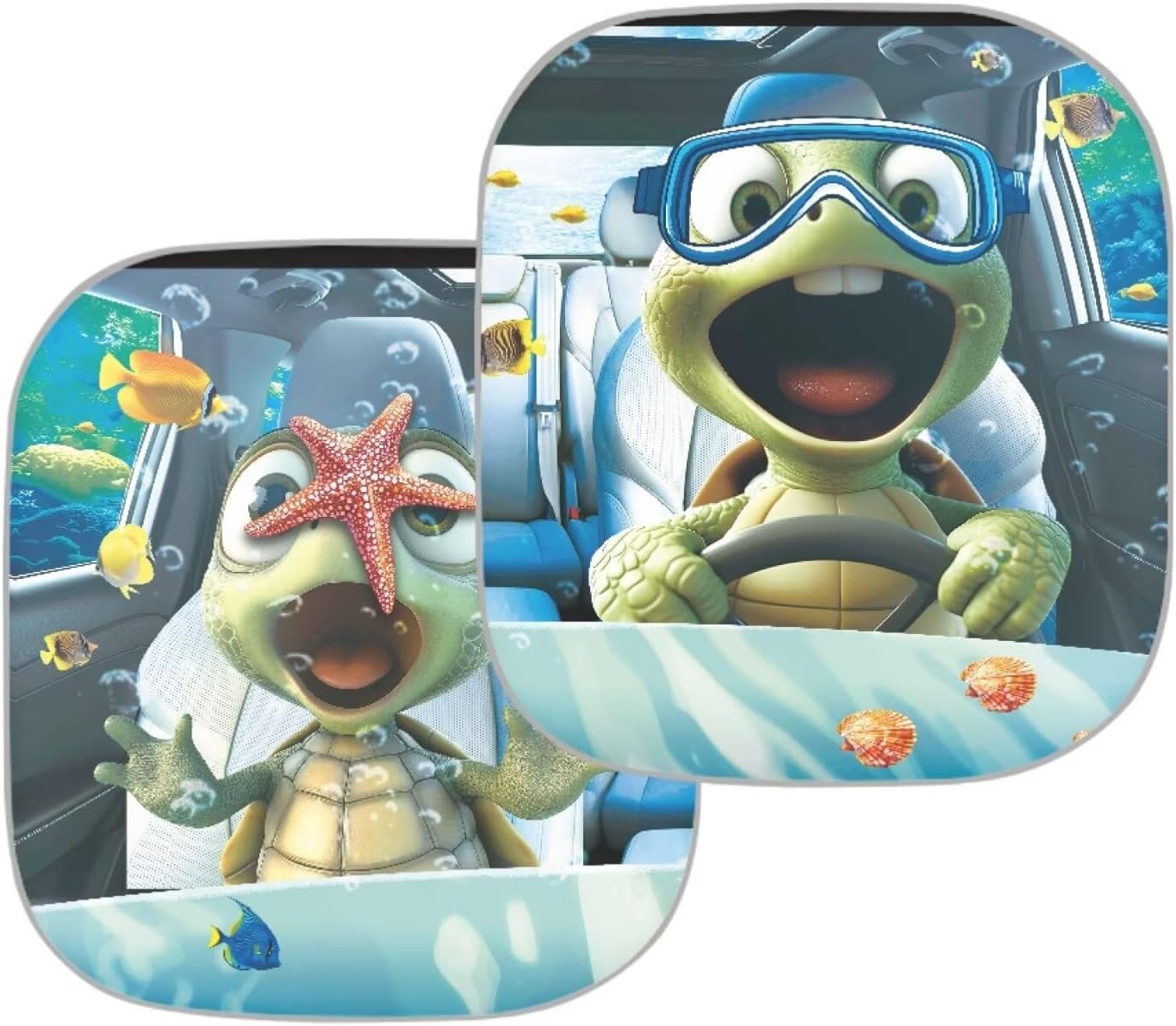 Cartoon Sea Turtle Windshield Sun Shade for Car 2 Pcs Front Window Sun Shade Covers Visors Funny Sea Turtle Foldable Windshield Visor Blocker Protection for Most Sedans SUV Van image 5