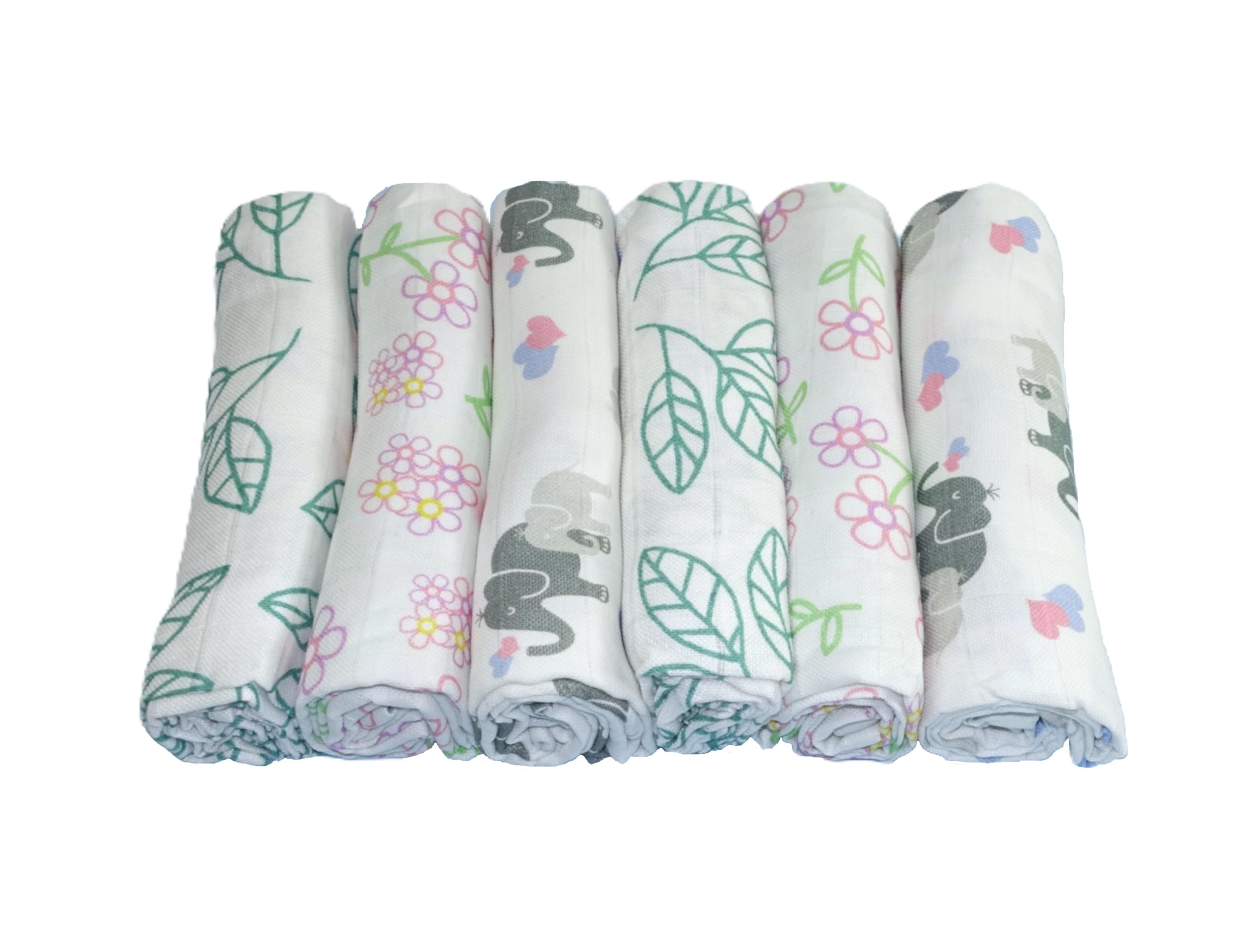 MuslinZ 6 pack Premium Baby Muslin Sqaures, Bamboo-Organic Cotton, large 70x70cms - Newborn Baby Burp Cloths, soft, breathable, absorbent. (Flower Mix)