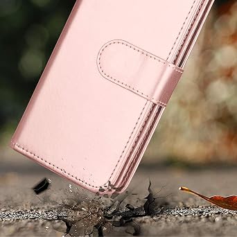 Detachable Magnetic Hard Case Cash Credit Card Slots Holder Purse Carrying PU Leather Folio Flip Cover Pink