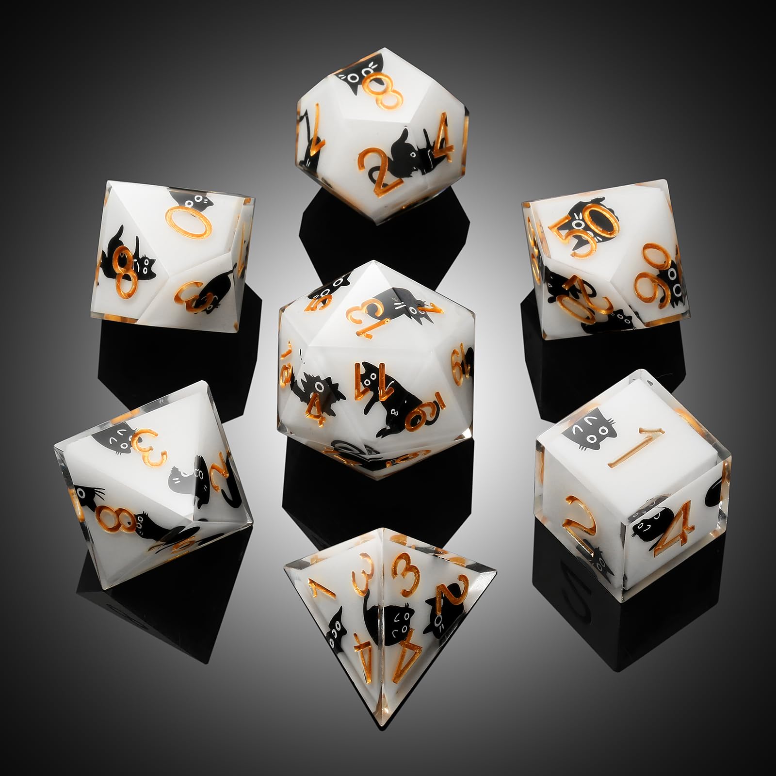 DNDND Kawaii Sharp Edge DND Dice Set, 7-Piece Cute Cat Sticker Polyhedral Dice for D&D 5E, Critical Roll & Anime RPG Fans - Image 3
