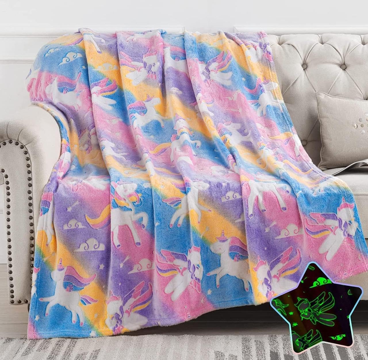 Glow in the Dark Kids Blanket | Soft Snuggly & Cozy Flannel Throw for Boys & Girls | Lightweight Warm Fleece Blanket for Bed, Sofa, Travel, Nap Time & Winter Comfort (Lavender)-image-45