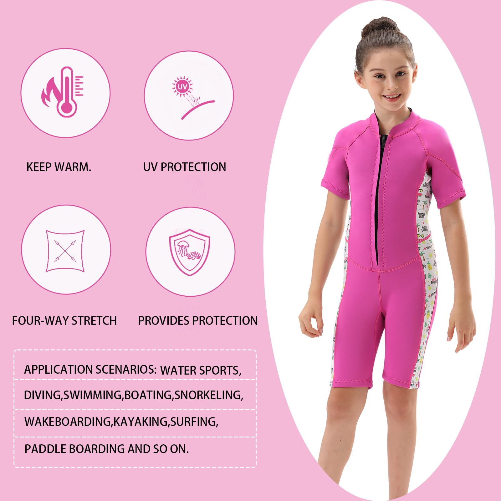DEHAI Traje de neopreno para niños y niñas, 3 mm, traje de neopreno completo, cremallera frontal, traje térmico corto para agua fría, para natación, buceo, surf