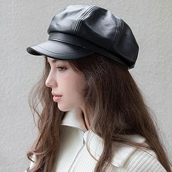 帽子 SIBRO BRAND / leather newsboy cap Black Vegan Leather Newsboy Hat (C15AC402-BLACK)