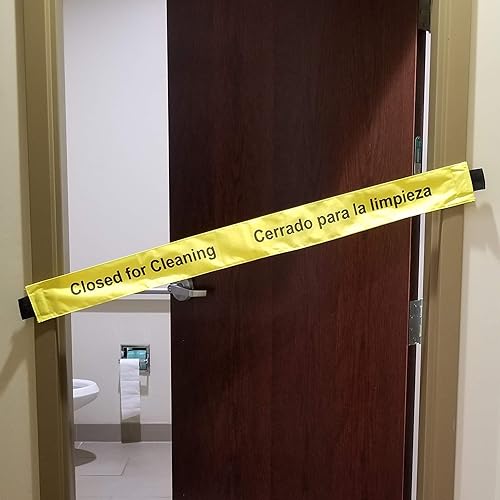 Miniatura 4 de Letrero de baño cerrado para limpieza con extremos magnéticos (paquete de 2) letreros de nailon para puerta de baño en inglés y español, 42 x 3.5