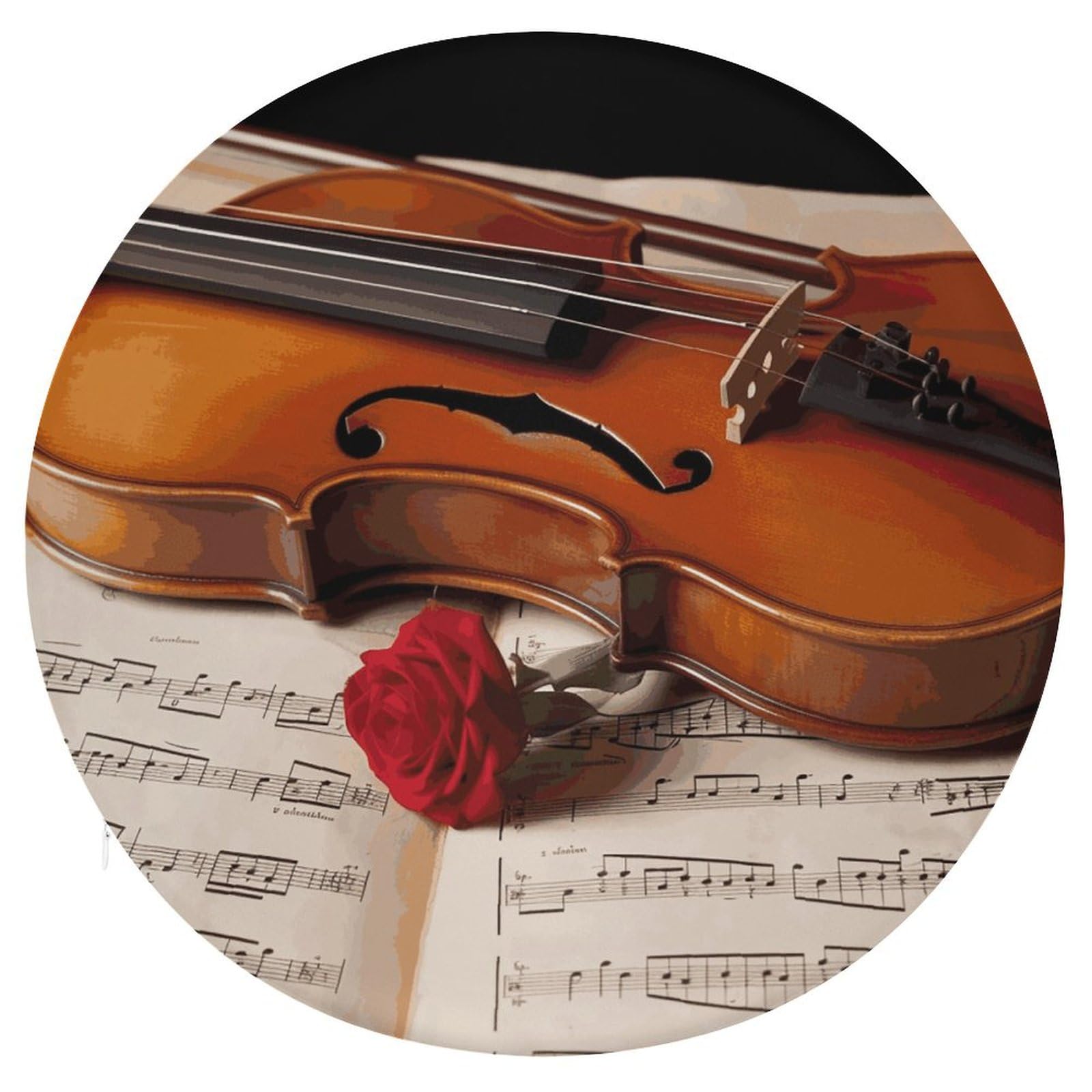 Coussin de chaise rond en mousse à mémoire de forme au motif de partitions de violon