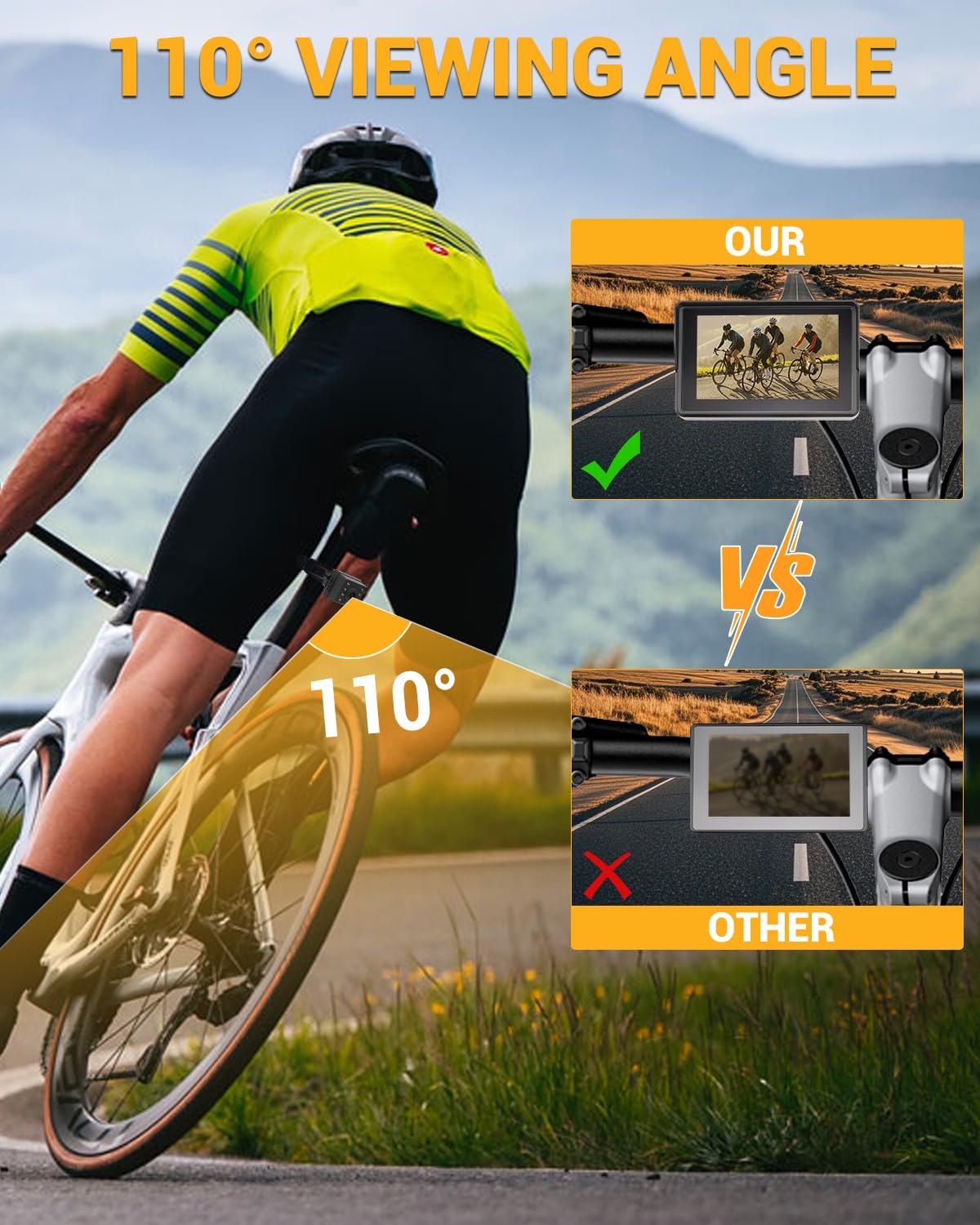 Cámara de Visión Trasera para Bicicleta Espejo para Bicicleta Camara Trasera para Bicicleta con Monitor de 5" 1080P 10000mAh Batería Visión Nocturna con Bicicletas De Montaña Y Carretera
