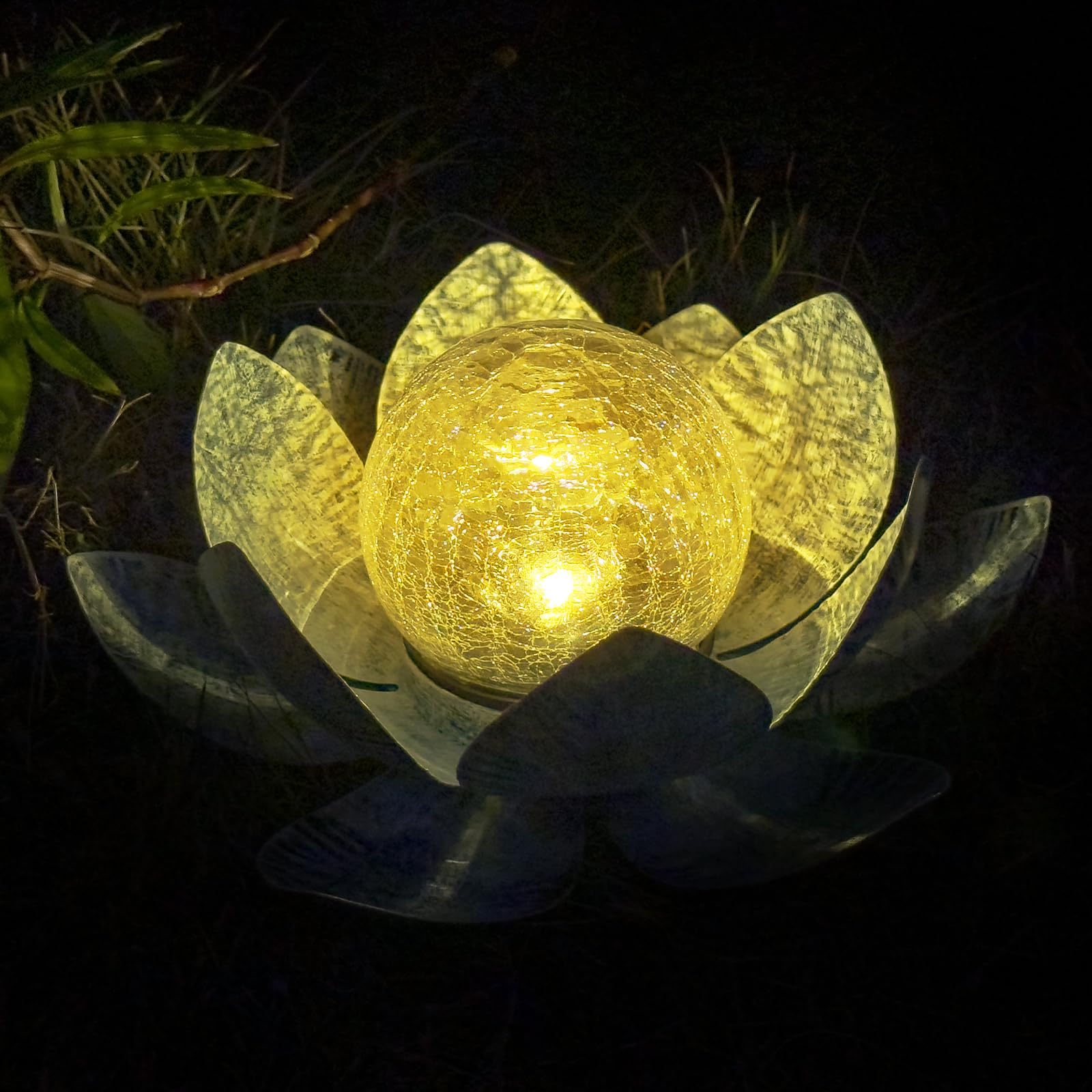 solar lampe outdoor gartendeko,garten deko draußen, Wasserdichte Solar Lotusblüten Lampe gartendeko,Crack Glaskugel Deko solar lampe outdoor,solarleuchten garten für Gärten,Rasen,[Energieklasse A++]