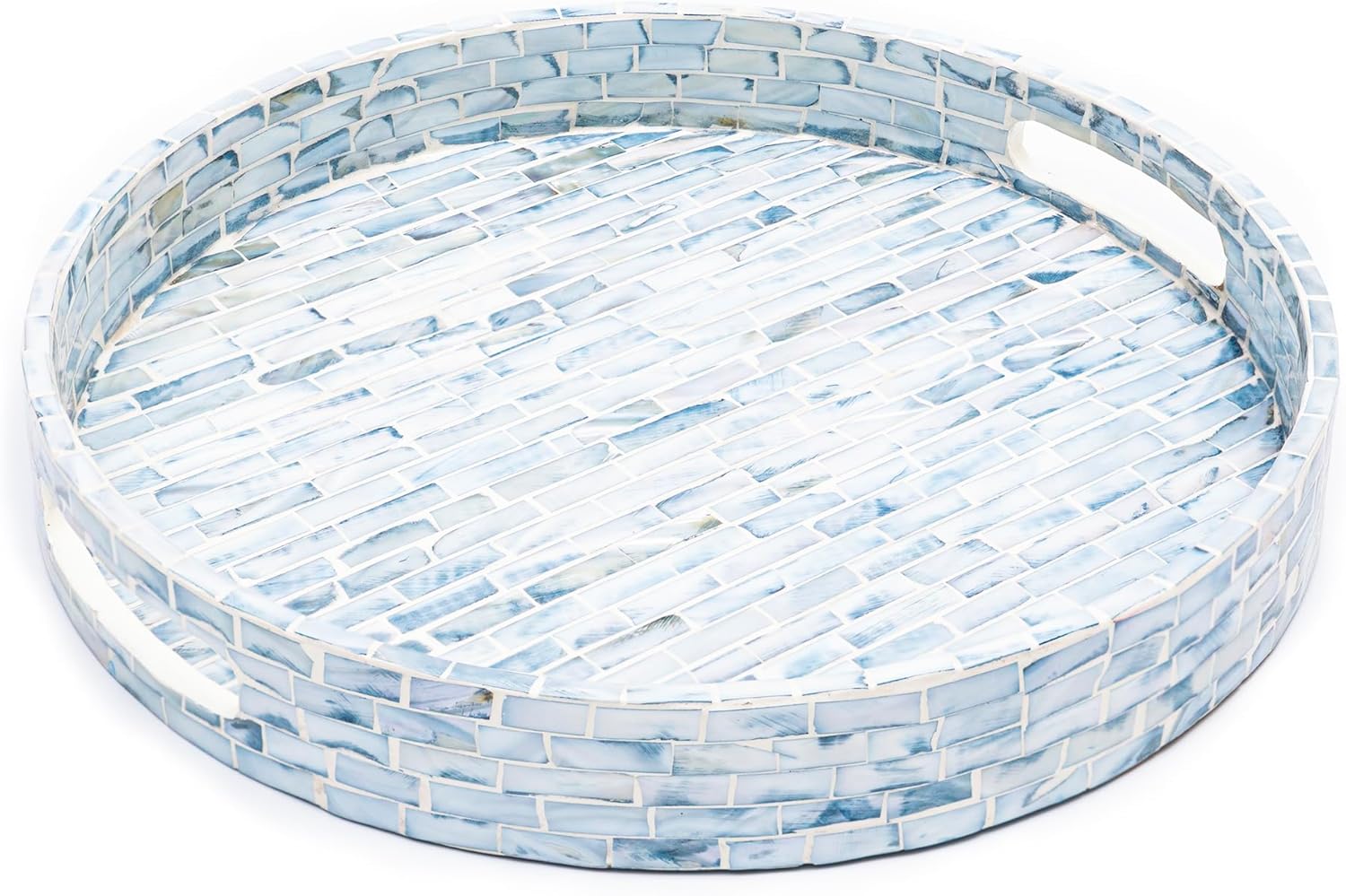 CLAYNIX Serving Tray 12.5 Inch Round, Wooden Lacquer Tray with Mother of Pearl Inlay, Elegant Tea & Breakfast Tray with Handles (Round) - Image 2