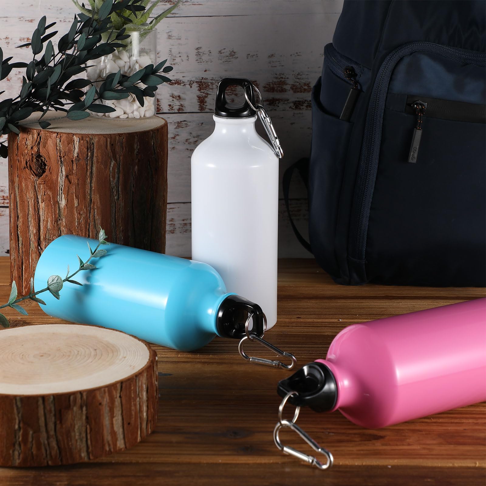 Mifoci Confezione da 36 bottiglie d'acqua in alluminio, riutilizzabili, leggere, a prova di perdite, con tappo girevole e fibbia, per campeggio, viaggi e sport (rosa, blu, bianco, giallo)