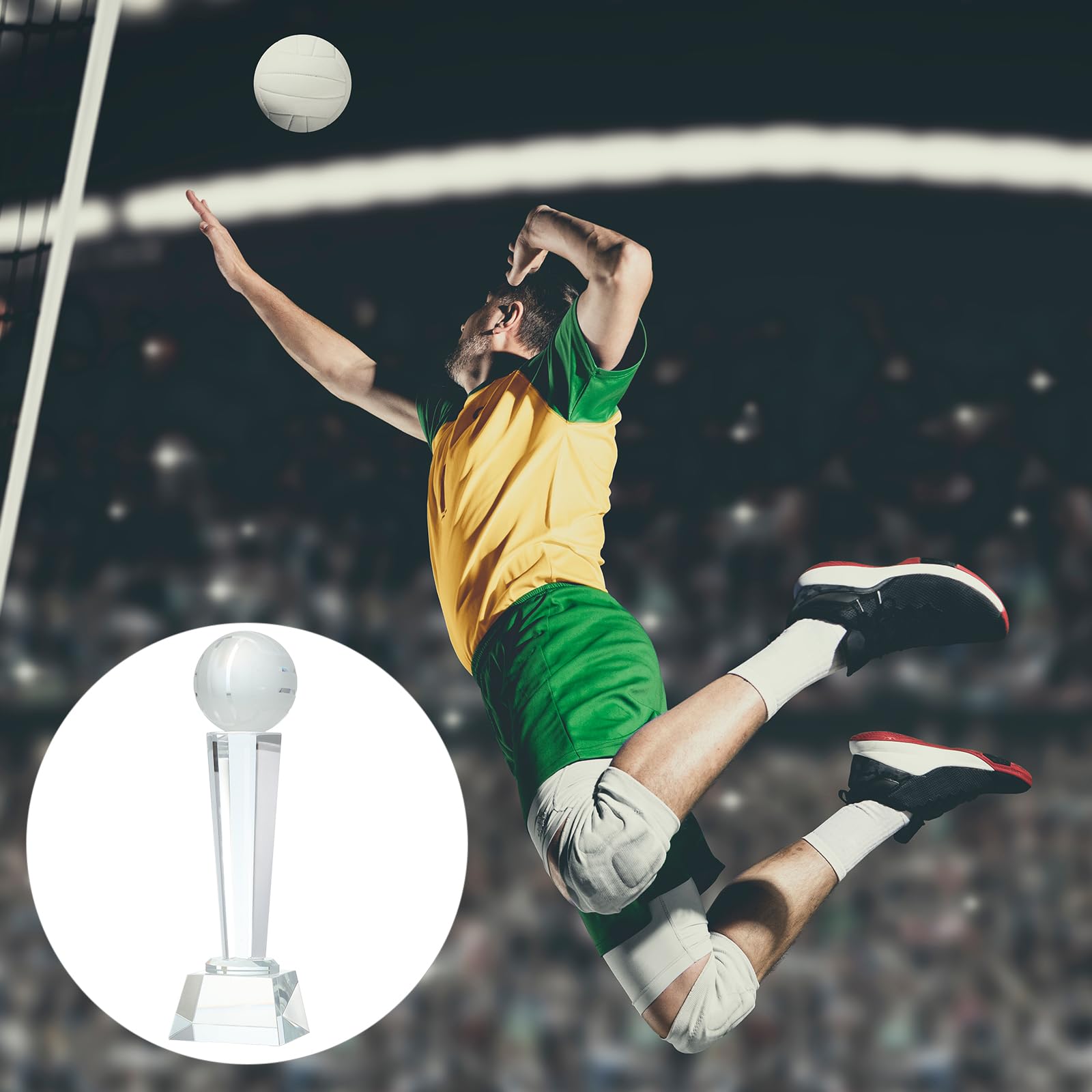 QUARKZMAN Kristallglas Trophäe Mit Box 9 X 2.8 Zoll 2 Stück Volleyball Champions Auszeichnung Für Desktop Tischdekoration Turniere Sportwettbewerbe Briefbeschwerer Klar