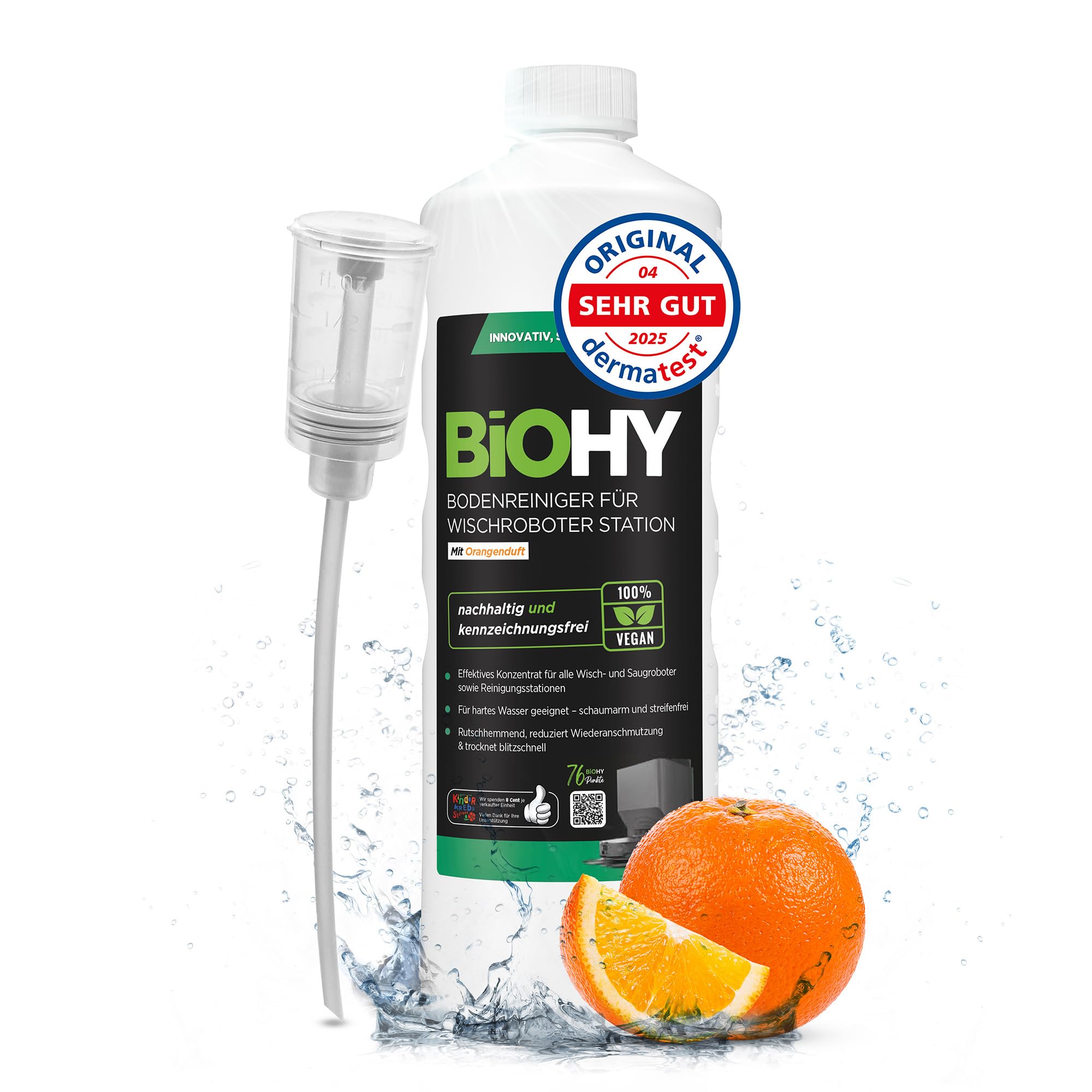 BiOHY Bodenreiniger für Wischroboter Station mit Orangenduft (1l Flasche) + Dosierer | Reinigungsmittel Konzentrat für alle Wisch &amp; Saugroboter mit Nass-Funktion | Schaumarm &amp; Streifenfrei – Amazon Angebot