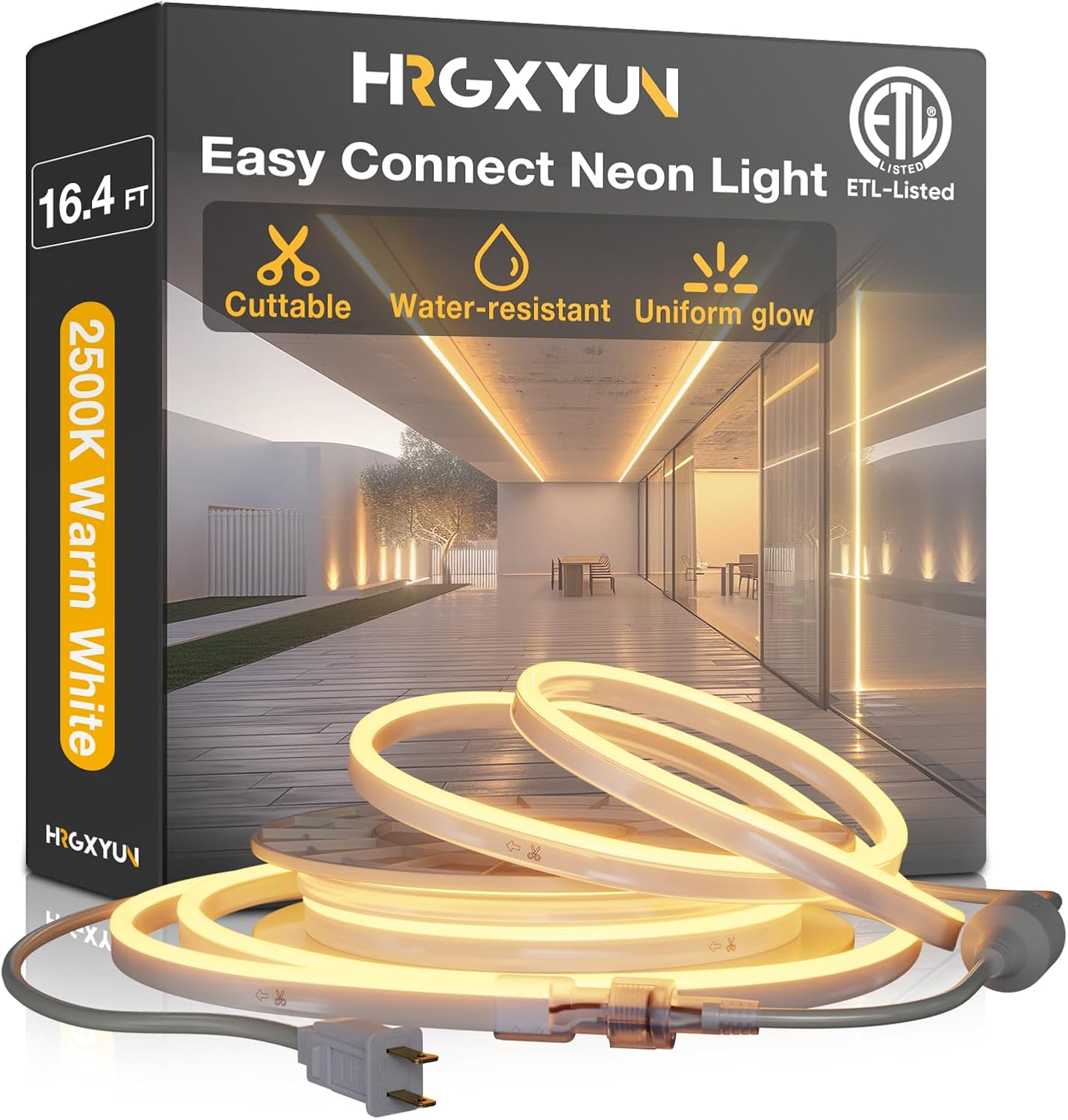 110v LED Rope Light,16.4ft LED Neon,Commercial Neon Strip Light Outdoor Waterproof,ETL Listed 2500K Warm White LED Neon Lights for Room,Building,Celebration