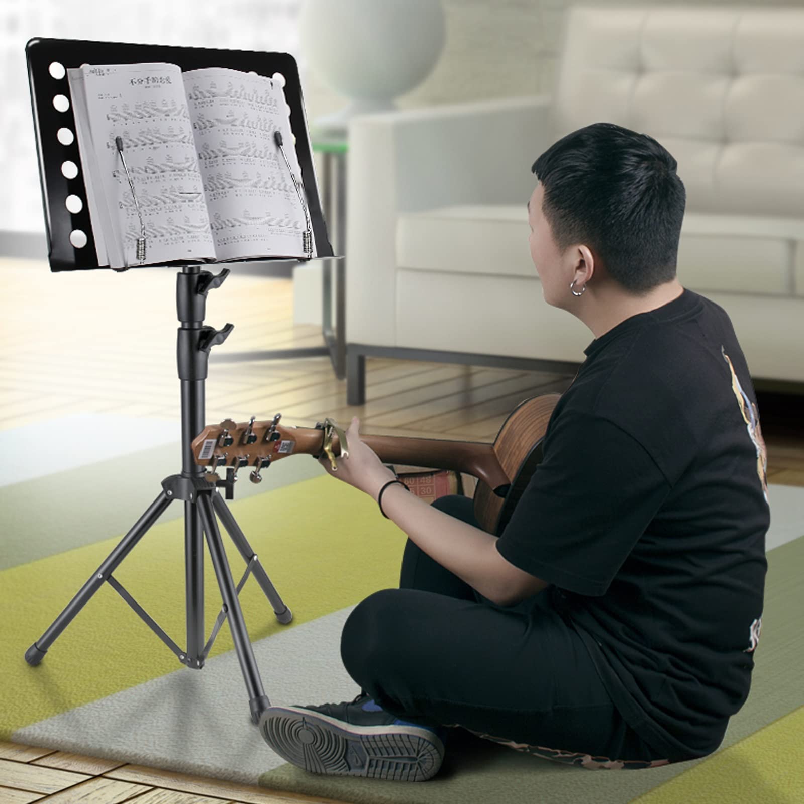 HJXGQJM Atril for Partitura Plegable Portátil Musica Metalico Soporte De Ajustables, La Orquesta De Soporte De Música Profesional Es Portátil Y Liviana,Negro
