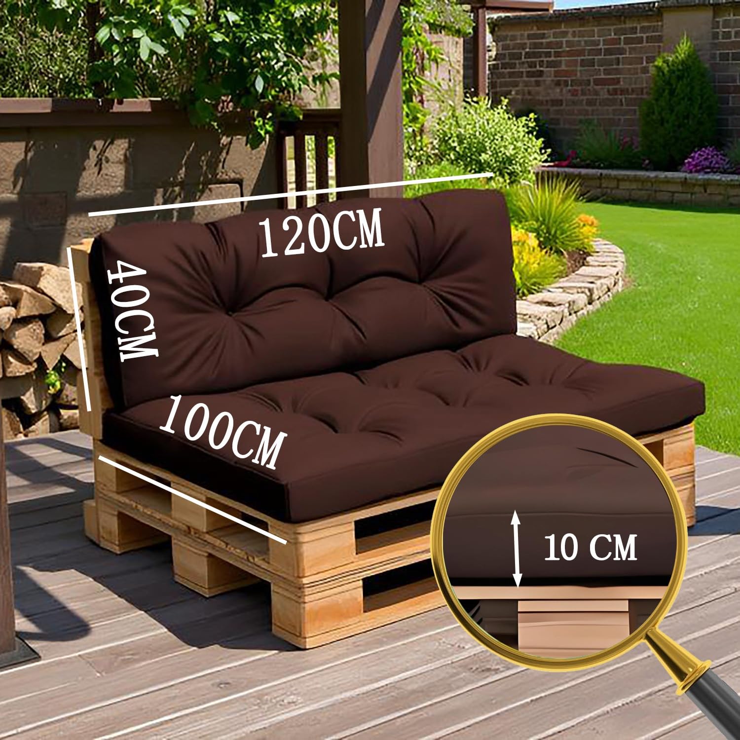 Palettenkissen Wasserdicht Set für Indoor & Outdoor 120x80 120x60 100x60 80x60 Gartensofakissen mit Rückenlehne für Europalette (Schwarz 120x100+120x40cm)