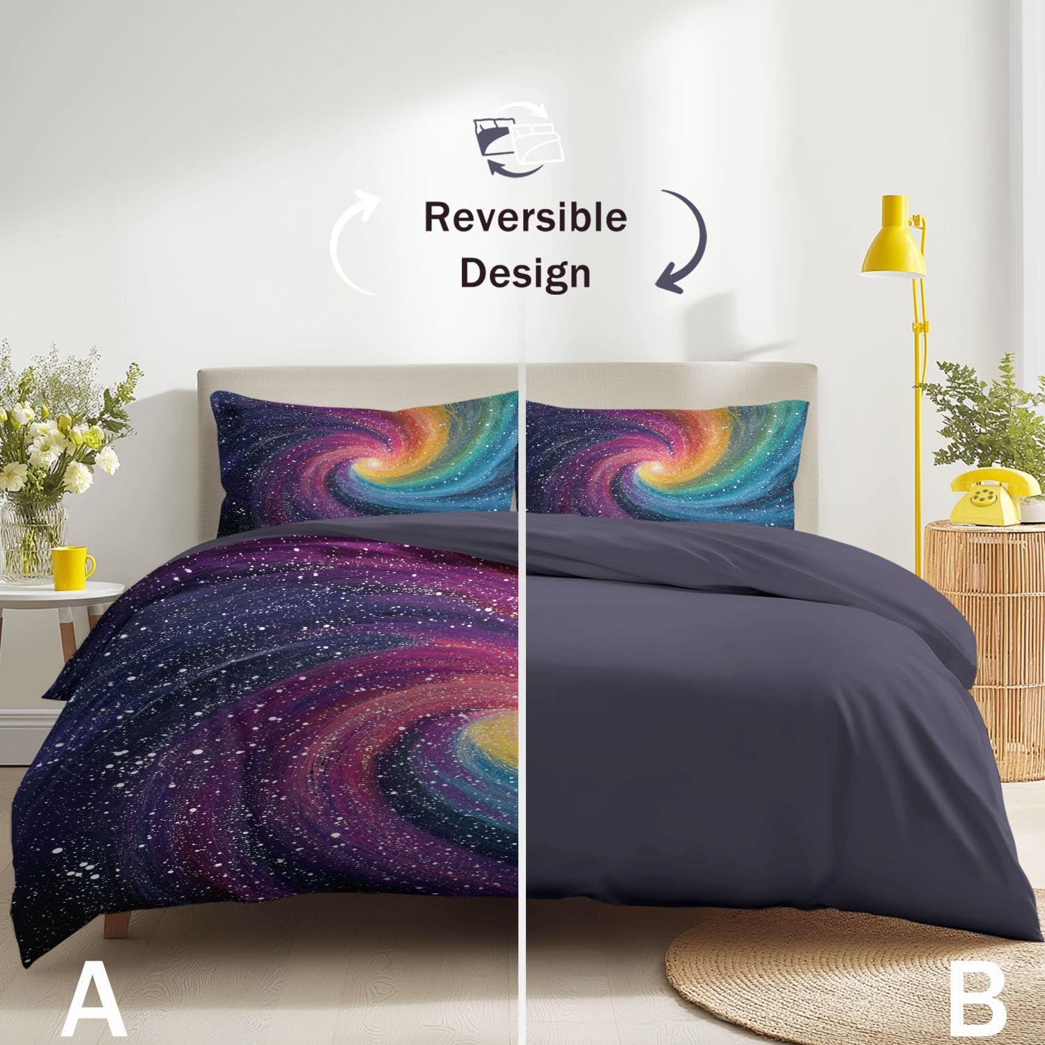 Generisch Psychodeliczna galaktyka pościel 135 x 200 cm, 2-częściowy zestaw pościeli – dynamiczna kolorowa taśma spiralna miękka poszewka na kołdrę z mikrofibry, 1 poszewka na poduszkę 80 x 80 cm