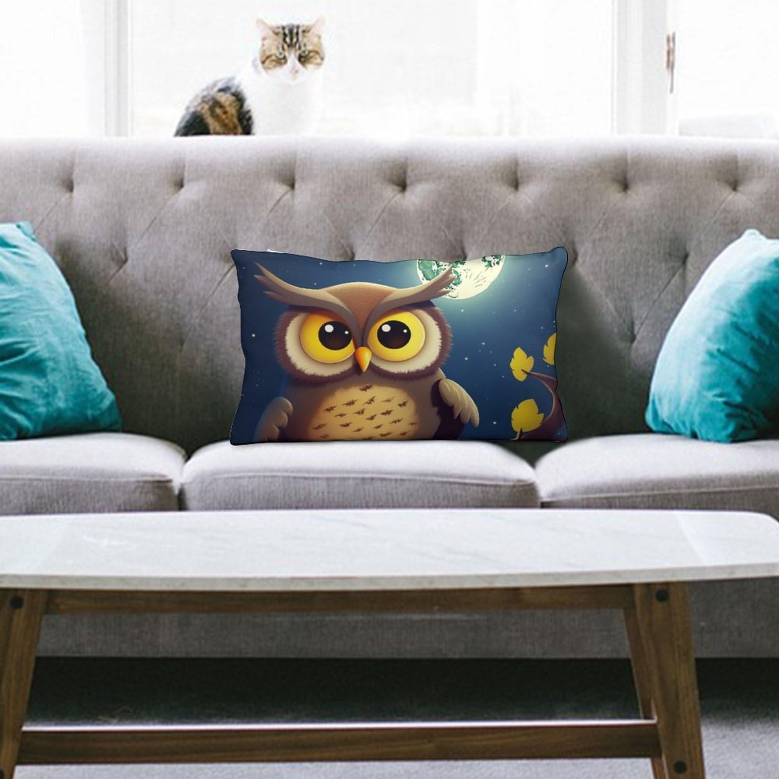 NTVOWPZO Decoration Throw Pillow Covers 8"x12" Pillowcases Covers Owl and Yellow Moon Soft Pillowcases Modern Farmhouse Home Decor Sofa Cushions Covers for Couch Bed Living Room