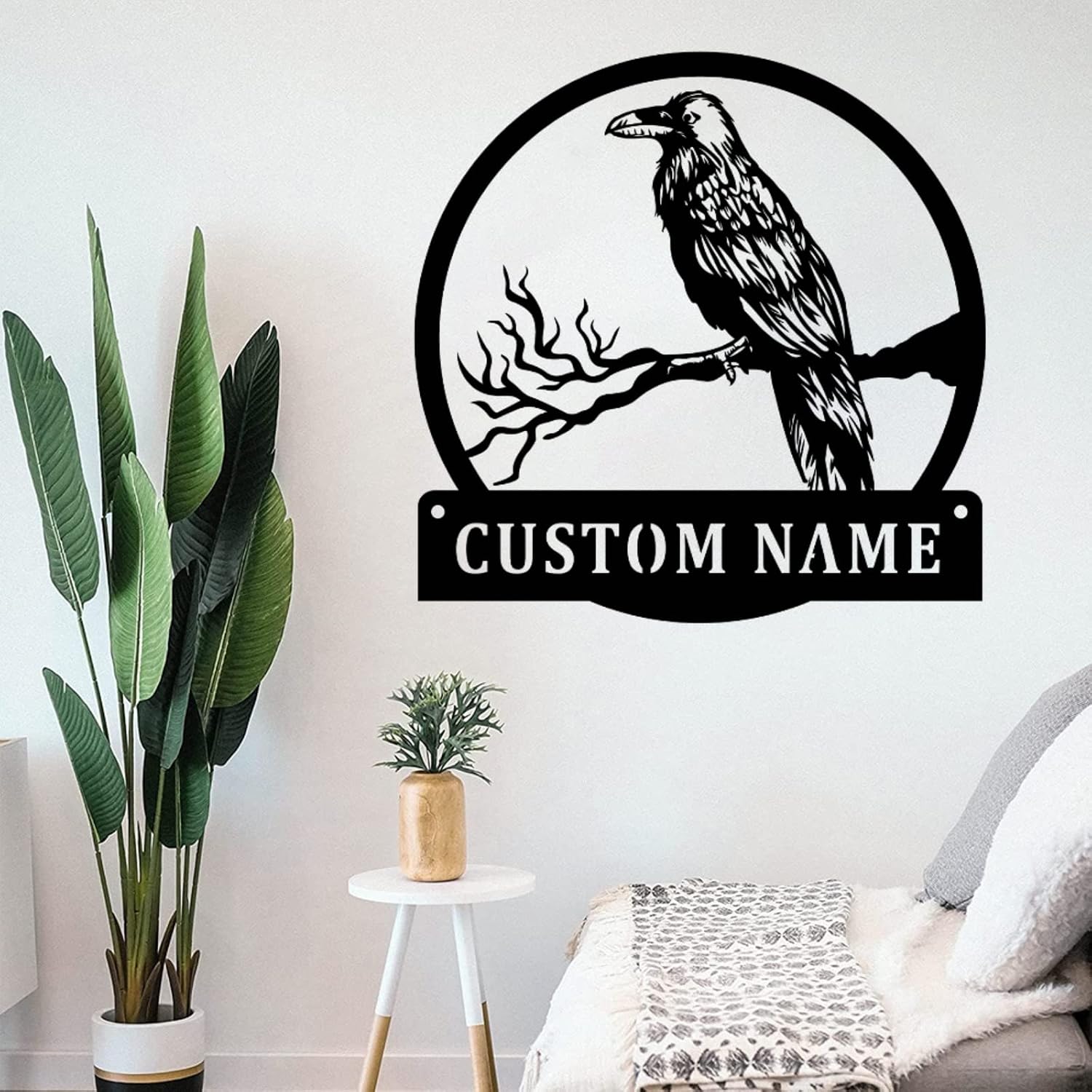 Custom Crow Metal Wall Art Crow Wall Decor Personalized Raven Sign Family Name Wall Hanging Art Last Name Sign Housewarming Gift Pattern 24inch