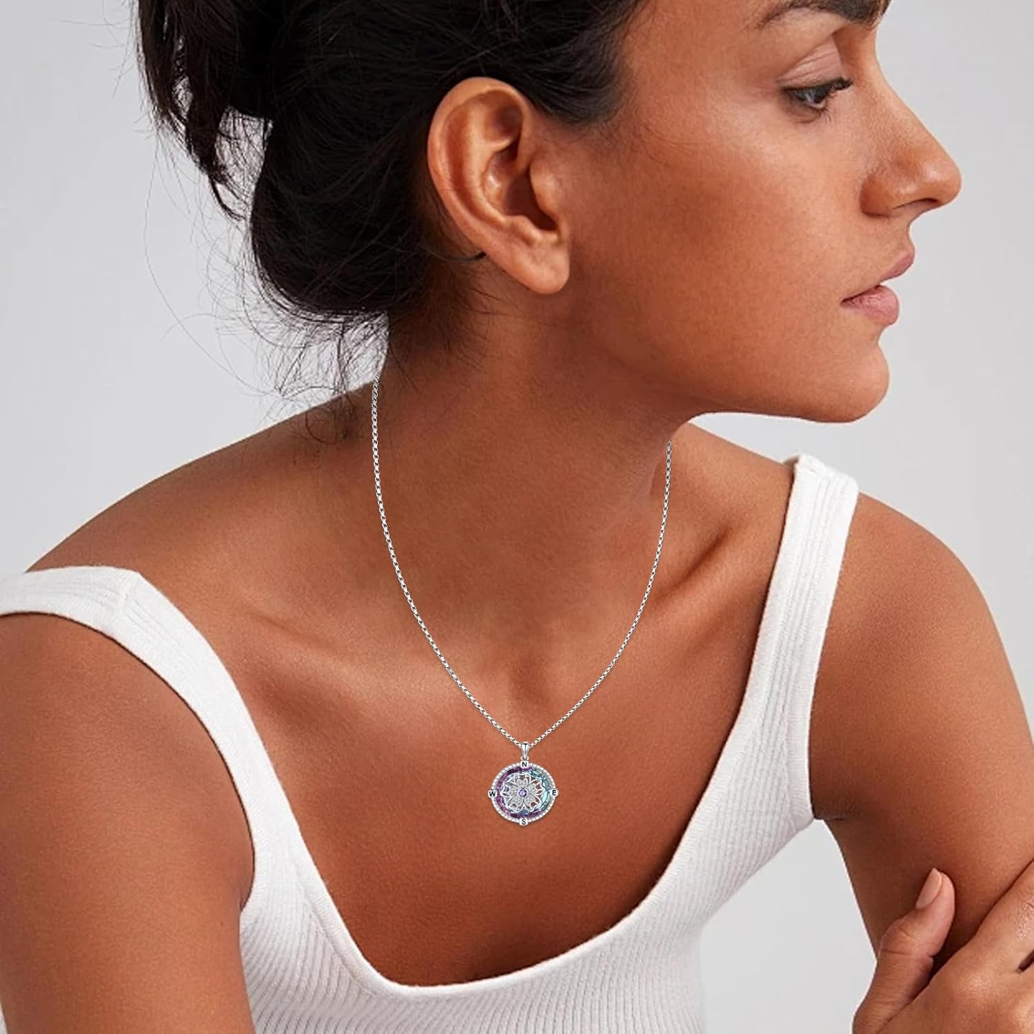 Go in the Direction of Your Dream Compass Necklace Irish Celtic Knot Round Medallion Compass Pendant for Women 925 Sterling Silver Moonstone Graduation Birthday Jewelry 18"+2"