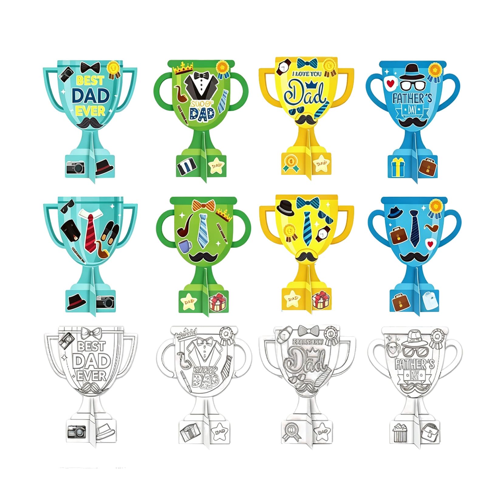 12Pack Fathers Day Crafts,Happy Father's Day Papercraft Kits Gifts,Diy Craft Make Best Dad Trophy Decorations from Daughter Son,Blank Cardboard Cards Painting Making Kit,for Fathers Day Party Decorate