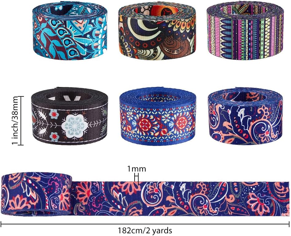 SUPERFINDINGS 6 Styles 12 Yards Polyester Jacquard Ribbon 1.5" Wide Ethnic Style Double-Sided Floral Fabric Trim Thick Tyrolean Ribbon for DIY Sewing Clothing Handmade Bag Straps Belts image 2
