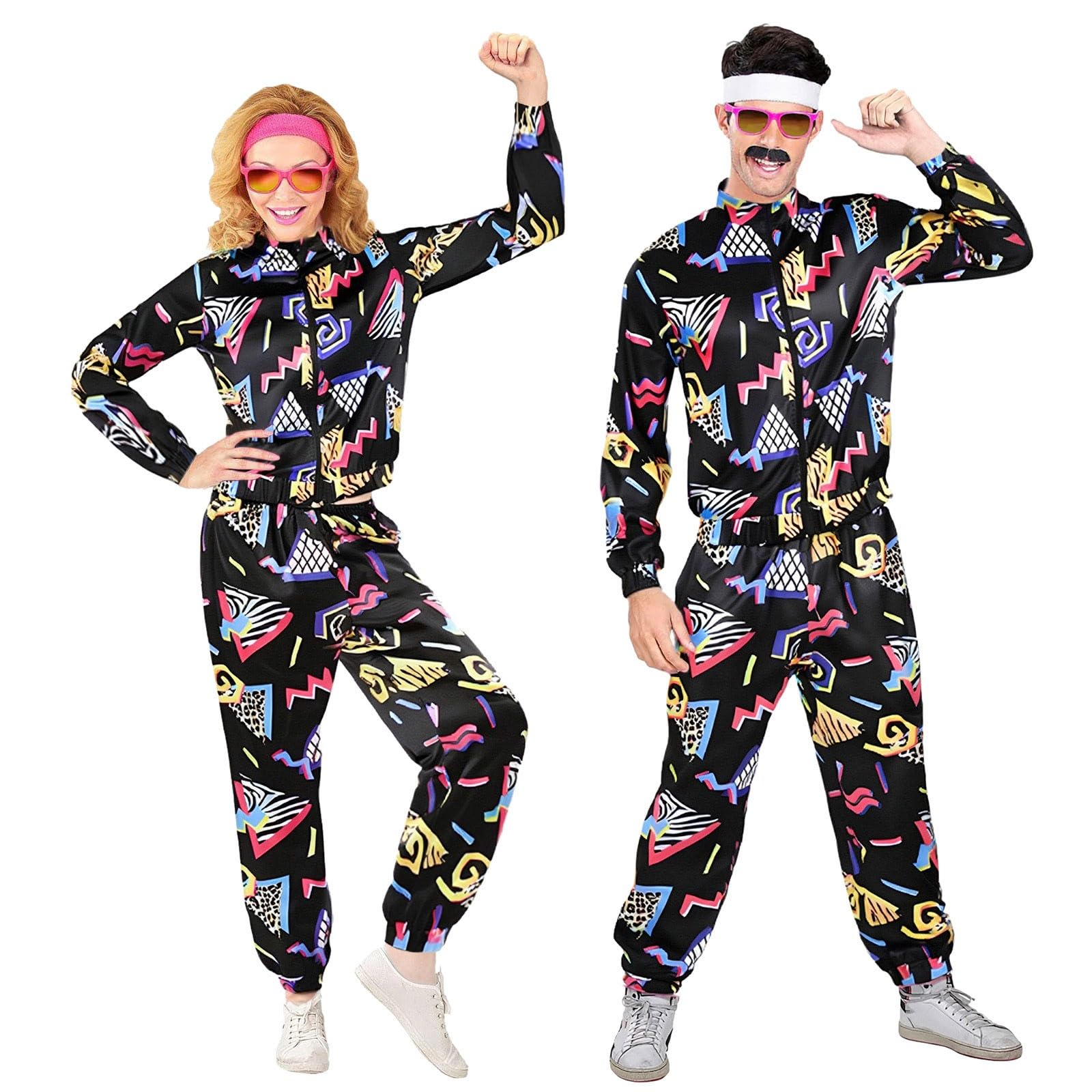 80s Shell Suit Costume Hip Hop Retro Tracksuit Kostüm Trainingsanzug Costumes Adult Couples Fancy Dress Disco Outfits Bad Taste Outfit 80s 90s Theme Party, Hip-Hop Raves