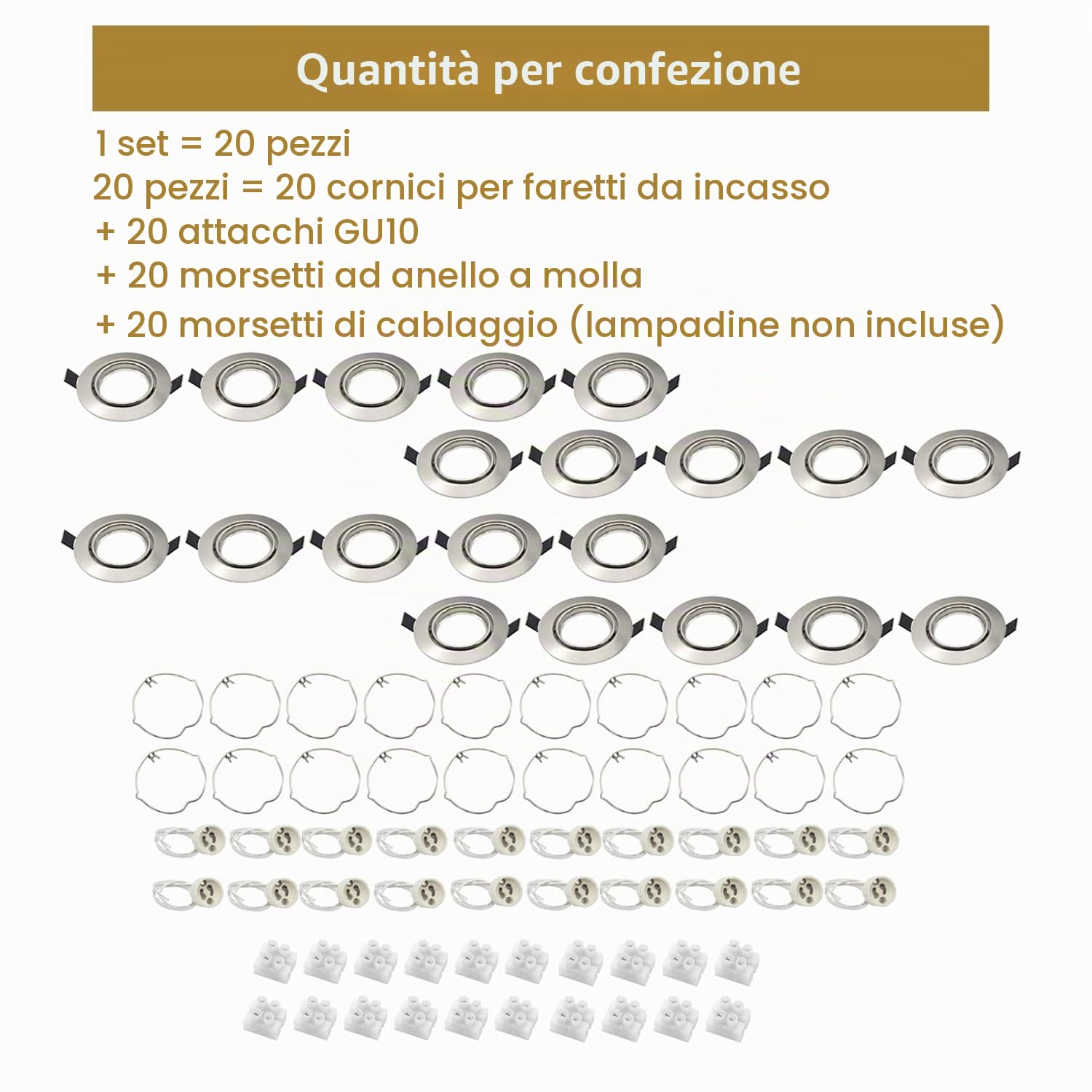 20x Cornice Faretti da Incasso per Cartongesso GU10,Orientabili a 30°,Foro 68mm-80mm,Portafaretto Rotondo Metallo,Faretti Led Soffitto Portalampada GU10 per Faretto LED e Lampadina