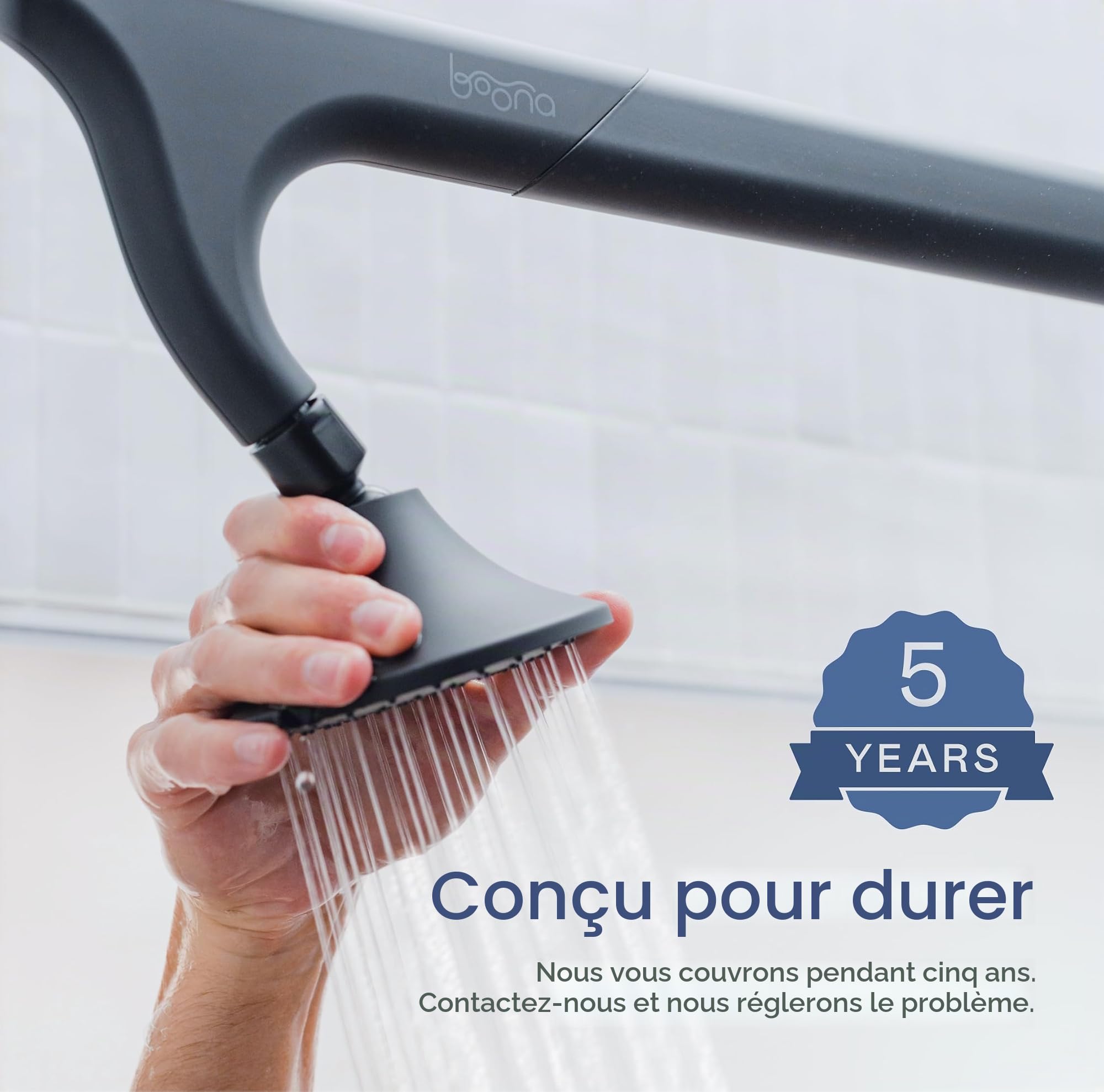 BOONA Douche tandem - Le pommeau de douche double original pour couples, double pomme de douche haute pression avec 3 réglages de débit (deux pommeaux, noir minuit)