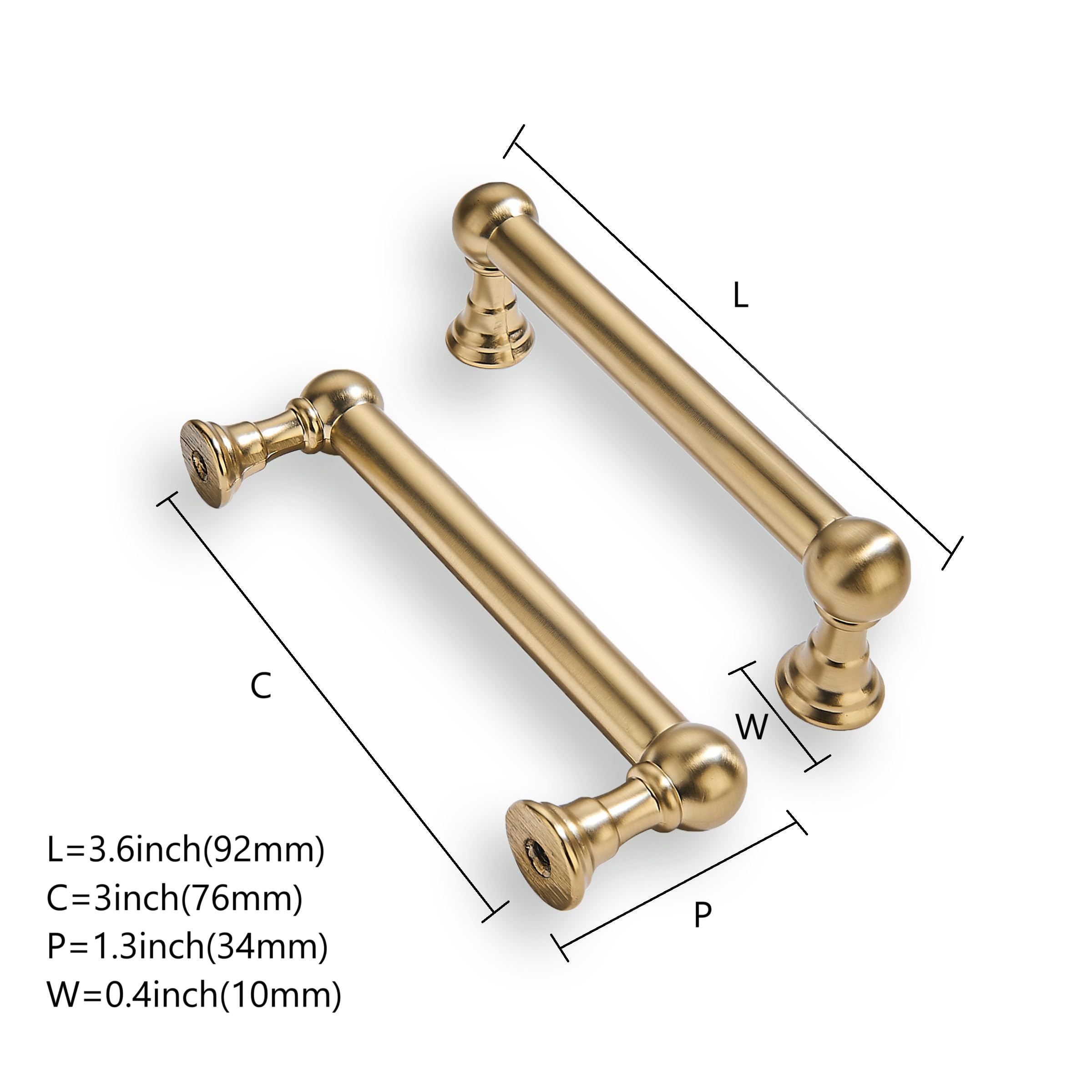 khtumeware 10 Pack 3 Inch Hole Center Brushed Brass Cabinet Pulls Heavy Duty Solid Warm Brass Cabinet Handles cabinets Dressers Kitchens Handles Bathroom cabinets - 2