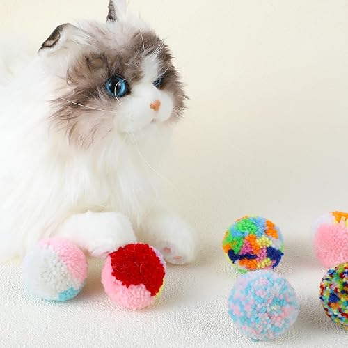 Miniatura 5 de 6 bolas de felpa suave para gatos de 2 pulgadas, juguete colorido de pompón pequeño, hilo de lana suave para gatos de interior, gatitos, ejercicio y