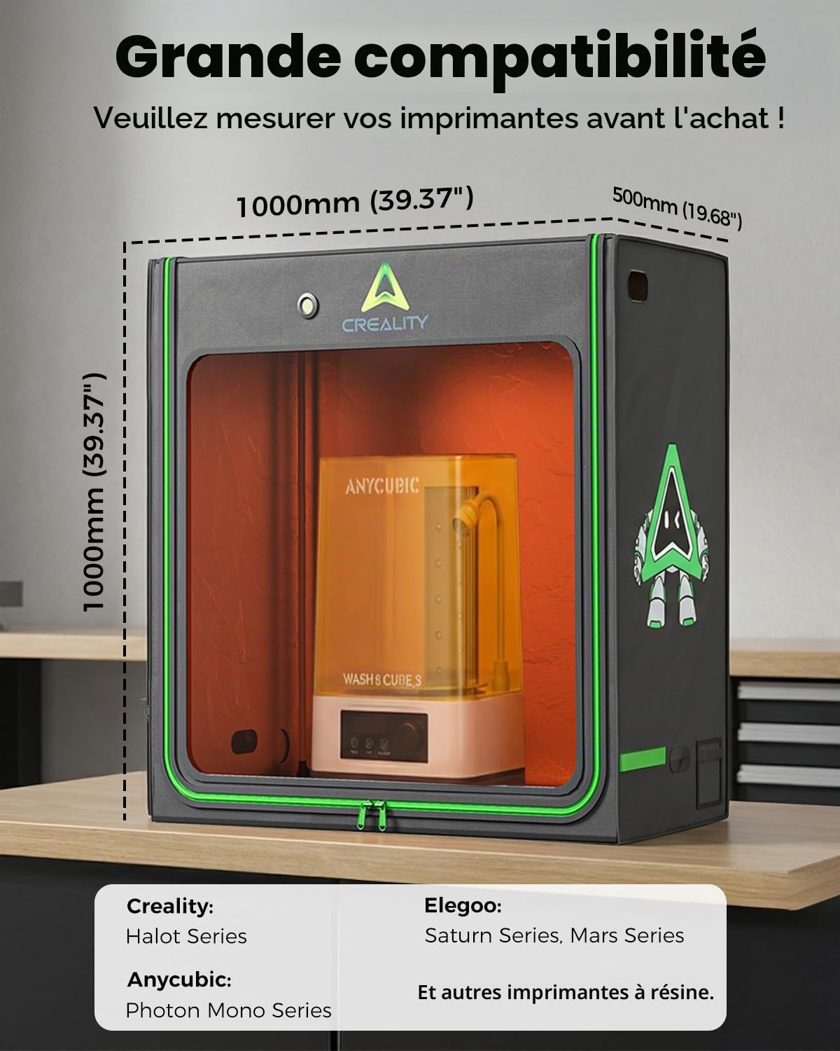Creality Boîtier Officiel en résine pour imprimante 3D avec Interface Ventilateur, 1000 x 500 x 1000 mm, très Grand Espace pour Impression 3D, température constante, Anti-poussière, isoler Le Bruit