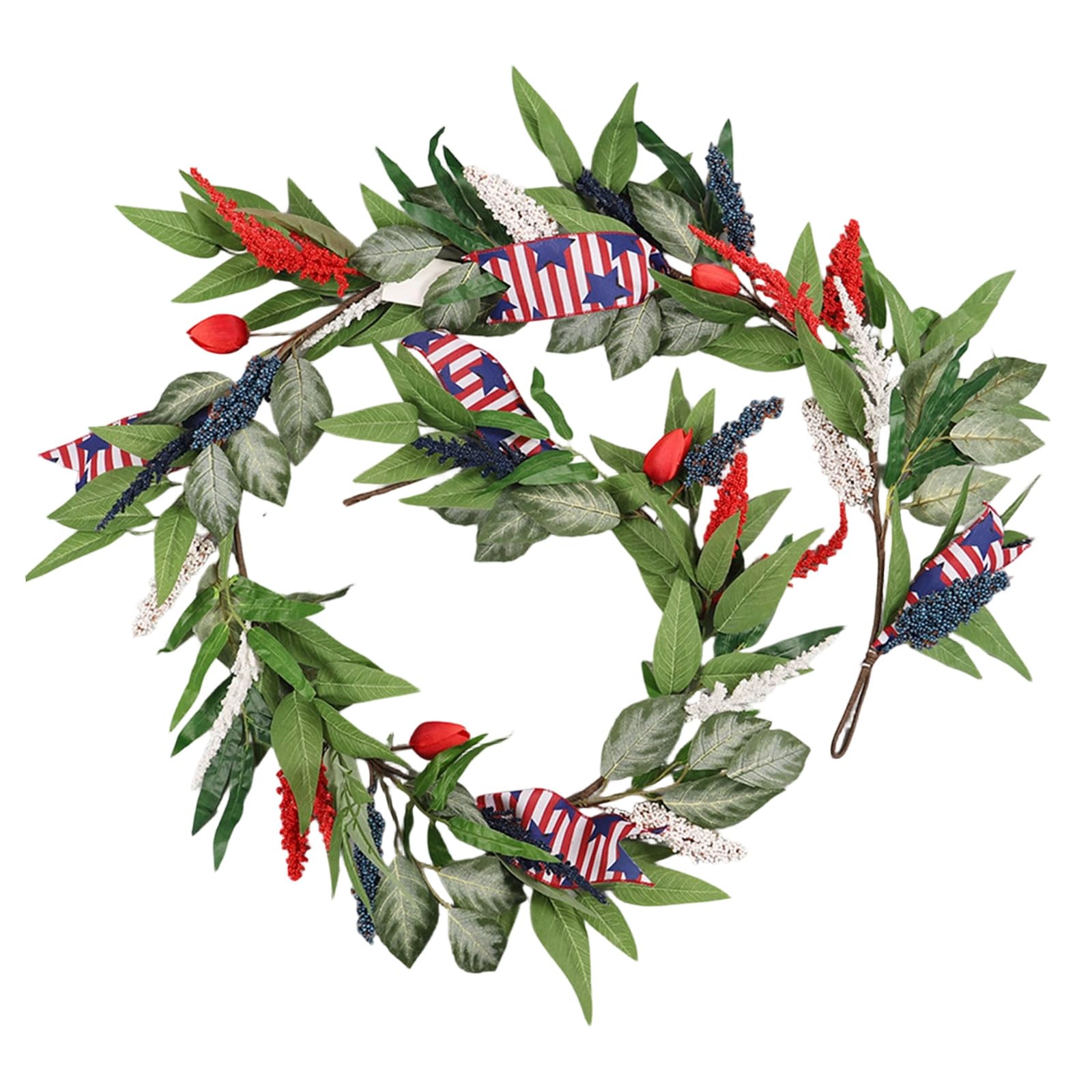 Qusinfc Patriotic Day Wreath Arched Swag Ornament Festival Flower Arrangement for Door Wall Mantel Independence Day Decoration Nationalistic Door Deck