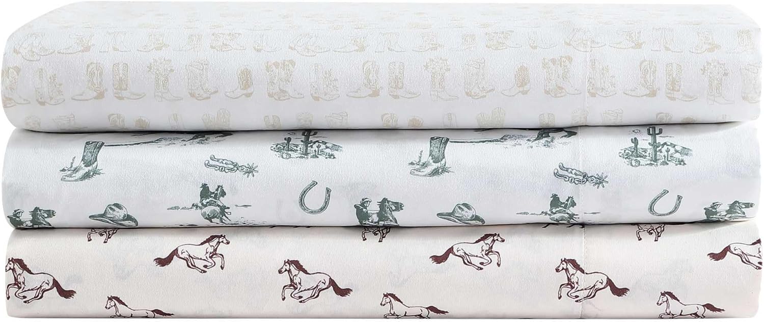 Wrangler - King Size Sheet Set, Ultra-Soft & Wrinkle-Resistant Bedding for Year Round Comfort, Deep Pockets, Bed Sheets with Matching Fitted Sheet & Pillowcases (Line Dance Beige)