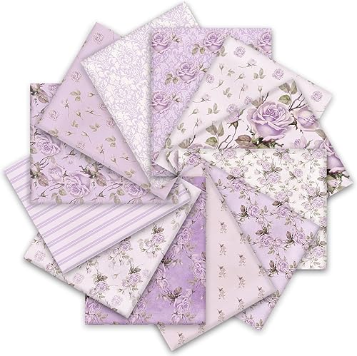Miniatura 9 de Whaline 12 piezas de paquetes de tela de algodón primaveral 18 x 22 pulgadas con flores retro impresas, cuartos grasos de patchwork de flores rosas