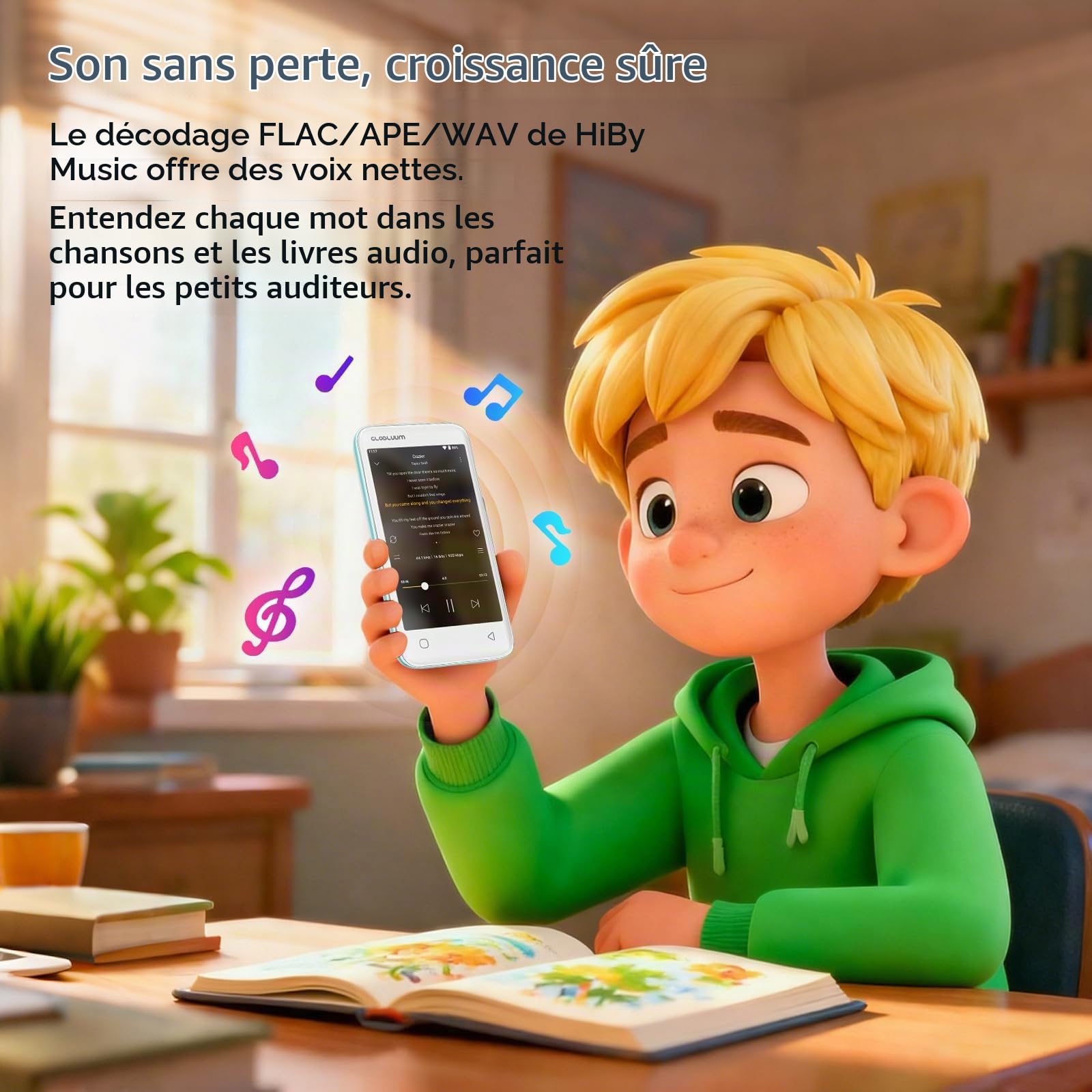 Lecteur MP3 pour enfants, contrôle parental, 16 Go, prend en charge Spotify et Audible, Bluetooth et WiFi (vert menthe)
