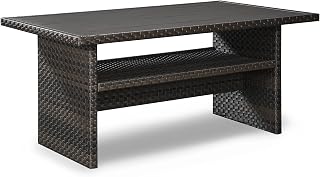 Signature Design by Ashley Outdoor Easy Isle Multi-Use Resin Wicker Patio Table, Dark Brown