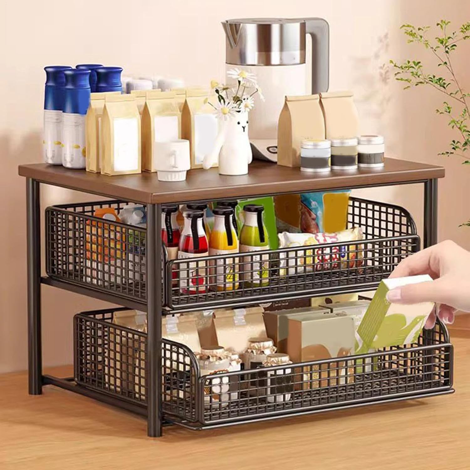 Tabletop Storage Shelf – Kitchen Rack Drawers Organizer, Countertop Coffee Station with Multi Purpose Design, Compact Storage Solution Feature, Home Kitchen Shelf for Home Apartment Farmhouse