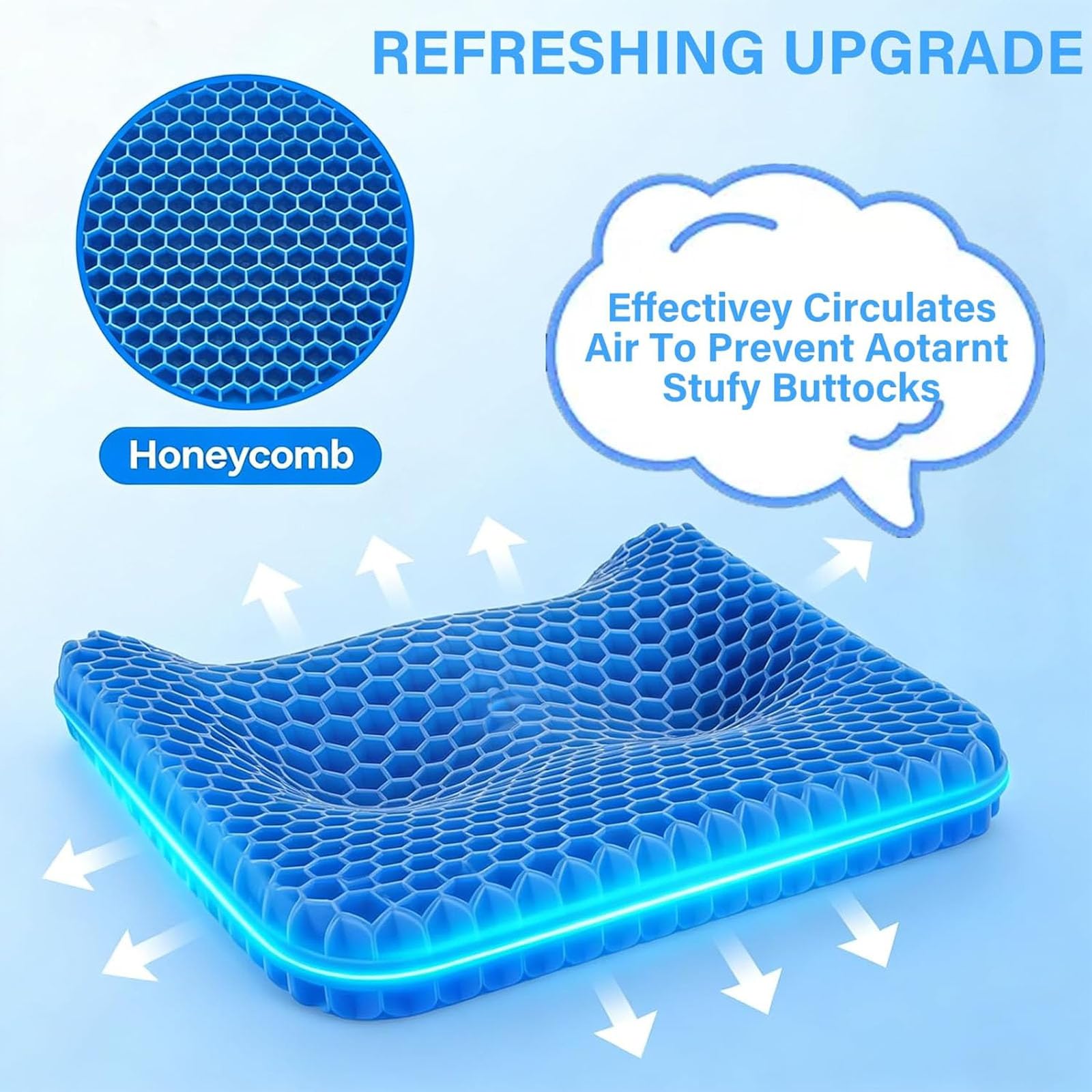 Cojín de asiento de gel para mayor comodidad y apoyo, diseño de panal transpirable, funda antideslizante, ideal para juegos, oficina, coche y silla de ruedas