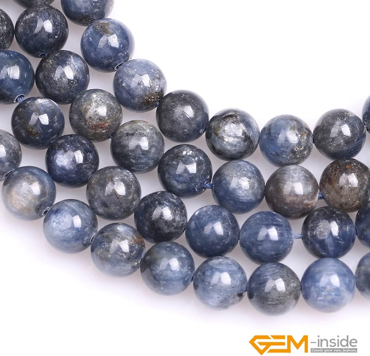 GEM-Inside Natural 8mm Blue Kyanite Gemstone Round Smooth Loose Beads Crystal Energy Stone Power for Jewelry Making 15"